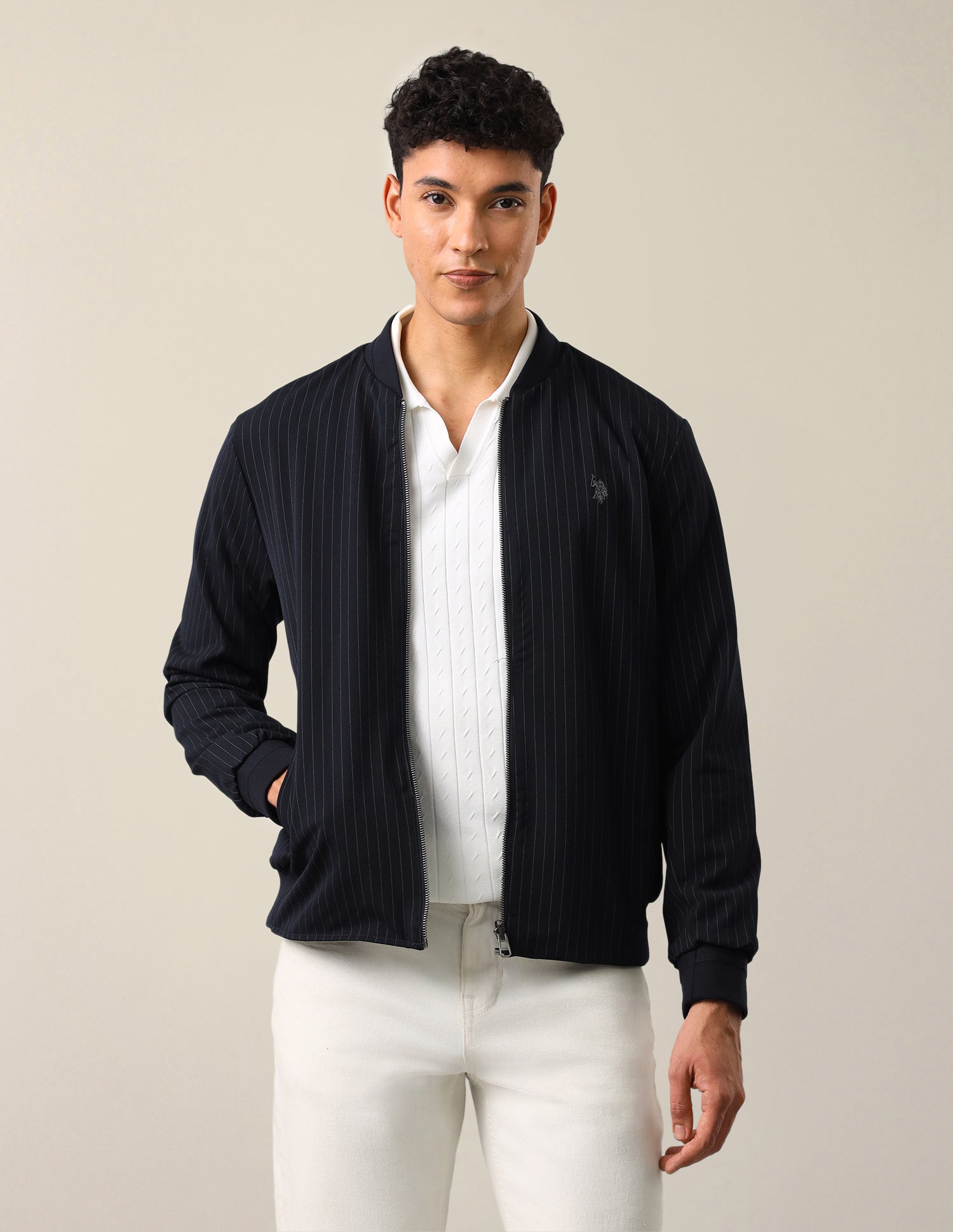 Vertical Striped Regular Fit Bomber Jacket Navy - U.S. Polo Assn. India | Large
