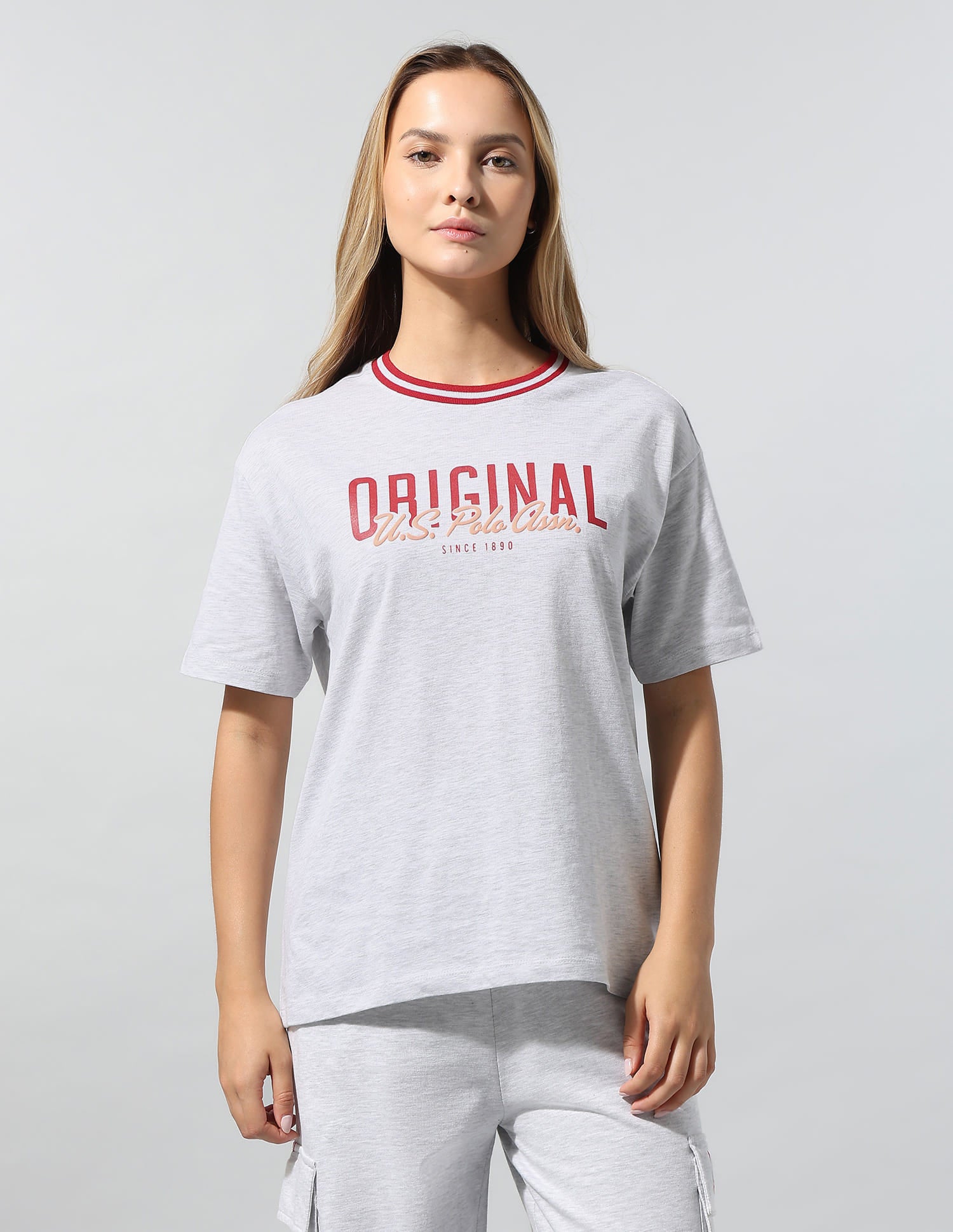 Brand Printed Relaxed T-Shirt Grey - U.S. Polo Assn. India | Large