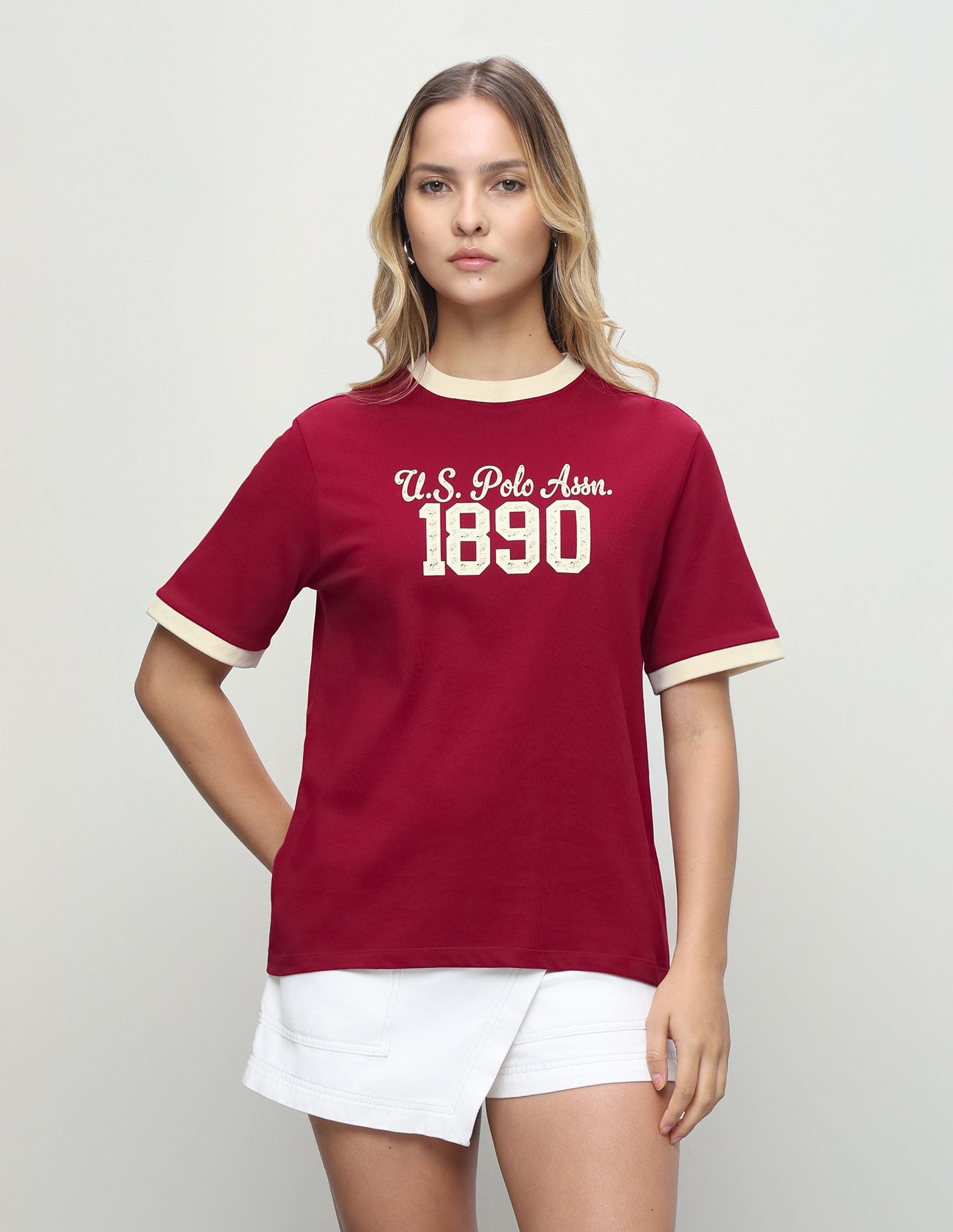 Typographic Brand Printed Boxy Fit T-Shirt Red - U.S. Polo Assn. India | Large