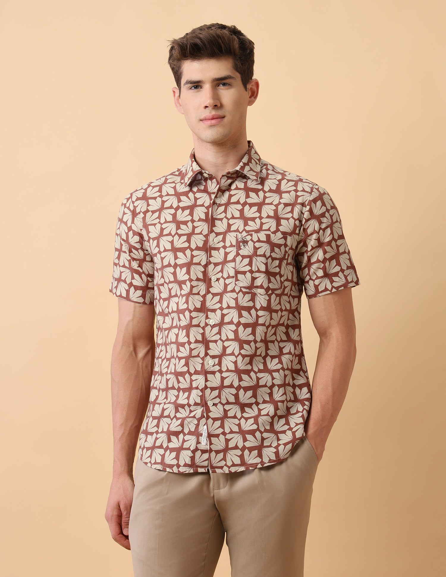 Pacho X Geometric Printed Tailored Fit Shirt Rust - U.S. Polo Assn. India | Large