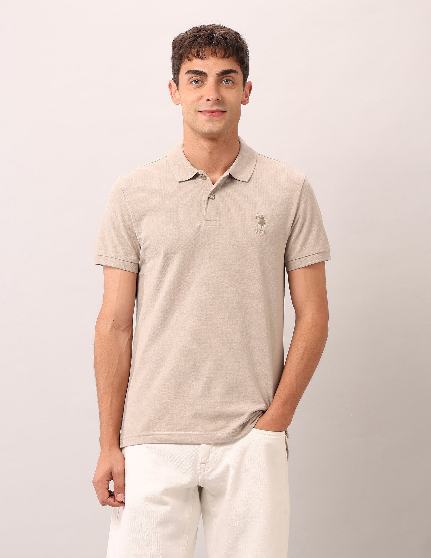 Muscle Fit Work And Wander Polo Shirt Beige - U.S. Polo Assn. India | Large