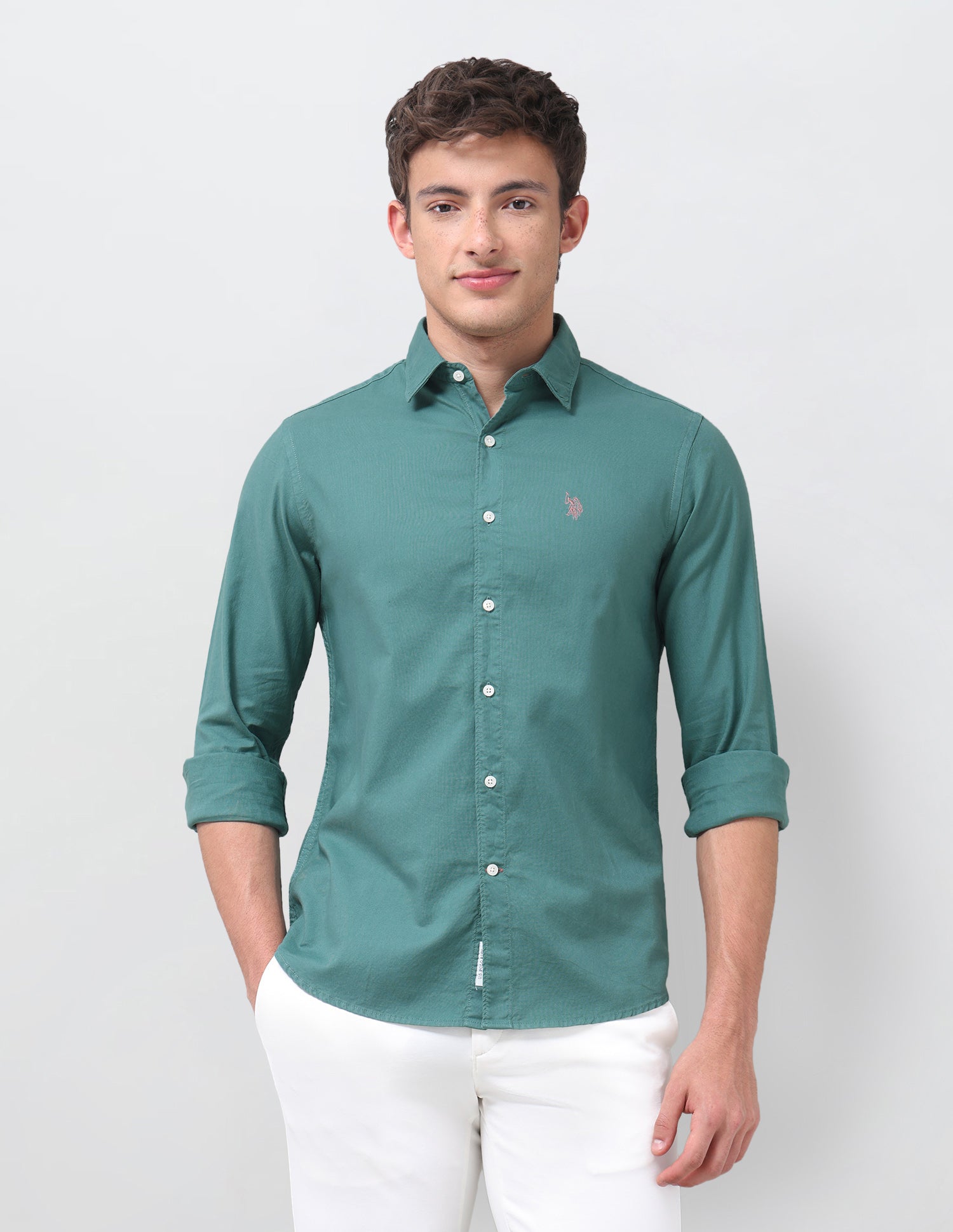 Solid Tailored Fit Shirt Green - U.S. Polo Assn. India | Large