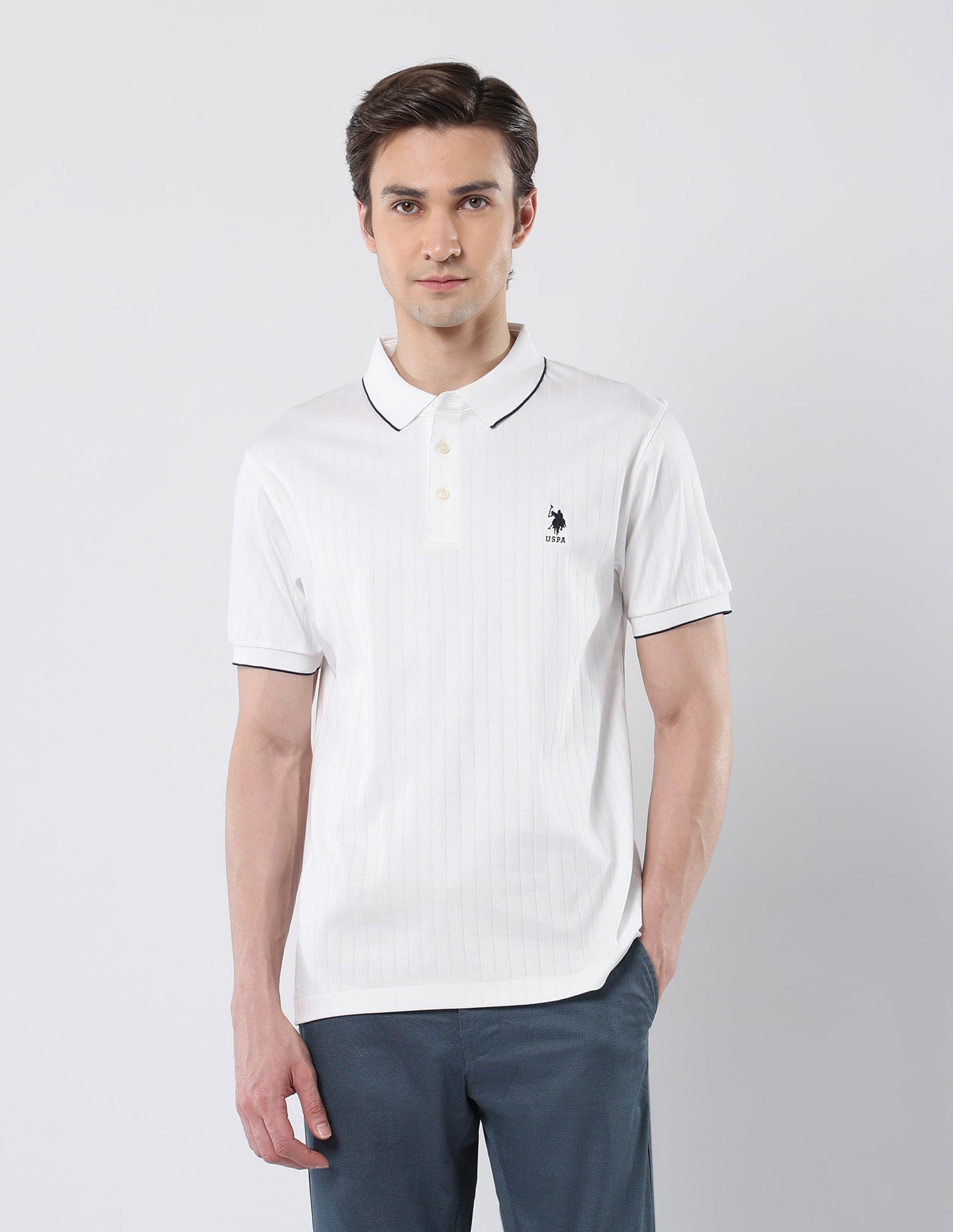 Textured Cotton 135 Anniversary Polo Shirt White - U.S. Polo Assn. India | Large