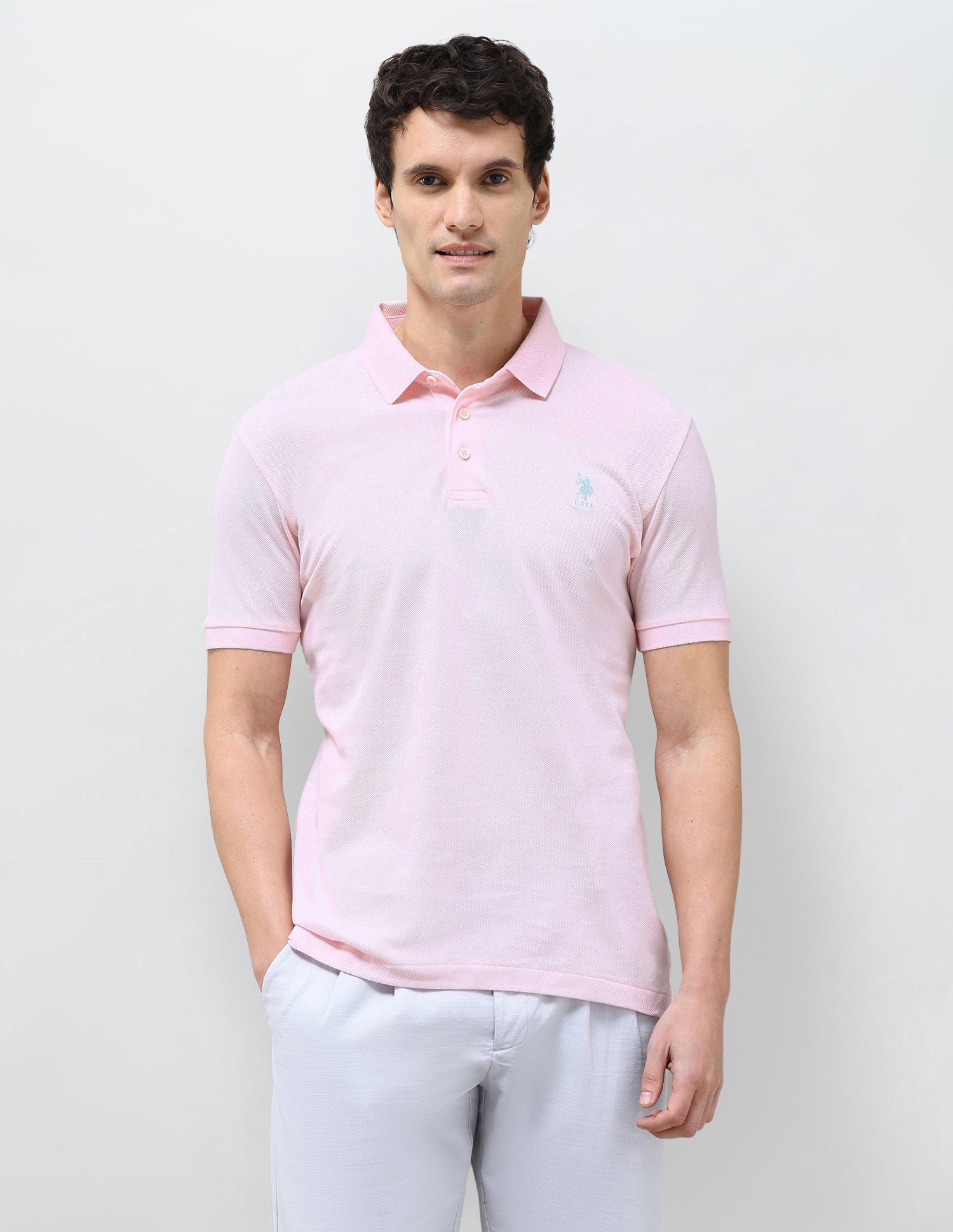Solid Slim Fit Polo Shirt Pink - U.S. Polo Assn. India | Large