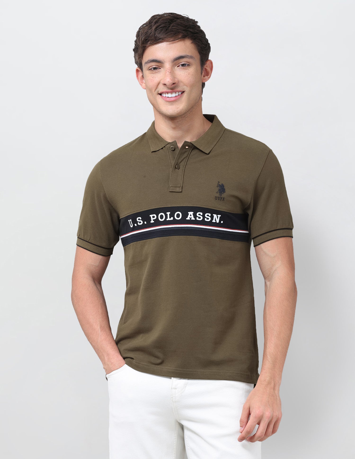 Brand Printed Regular Fit Polo Shirt Dark Olive - U.S. Polo Assn. India | Large