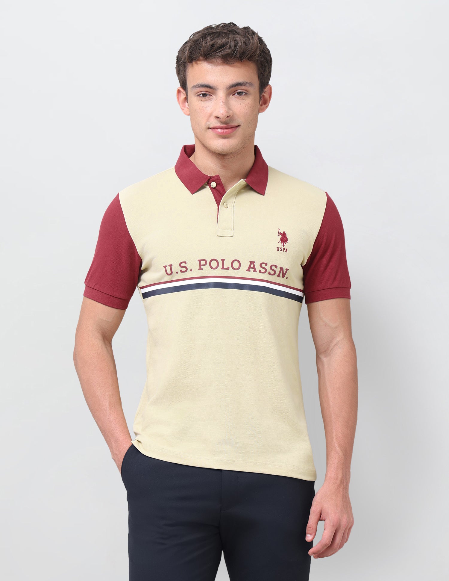 Brand Printed Regular Fit Polo Shirt Beige - U.S. Polo Assn. India | Large