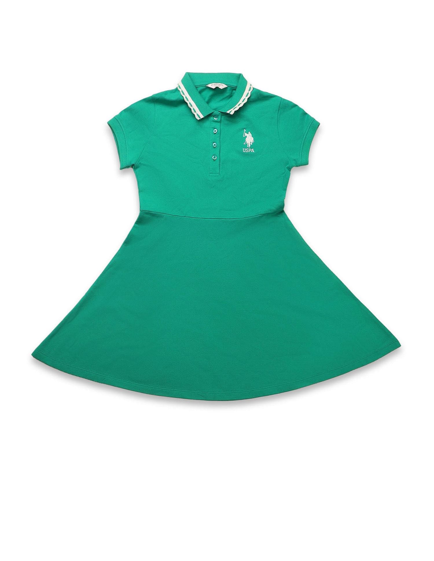 Girls Solid Fit And Flare Polo Dress Green - U.S. POLO ASSN. | Large