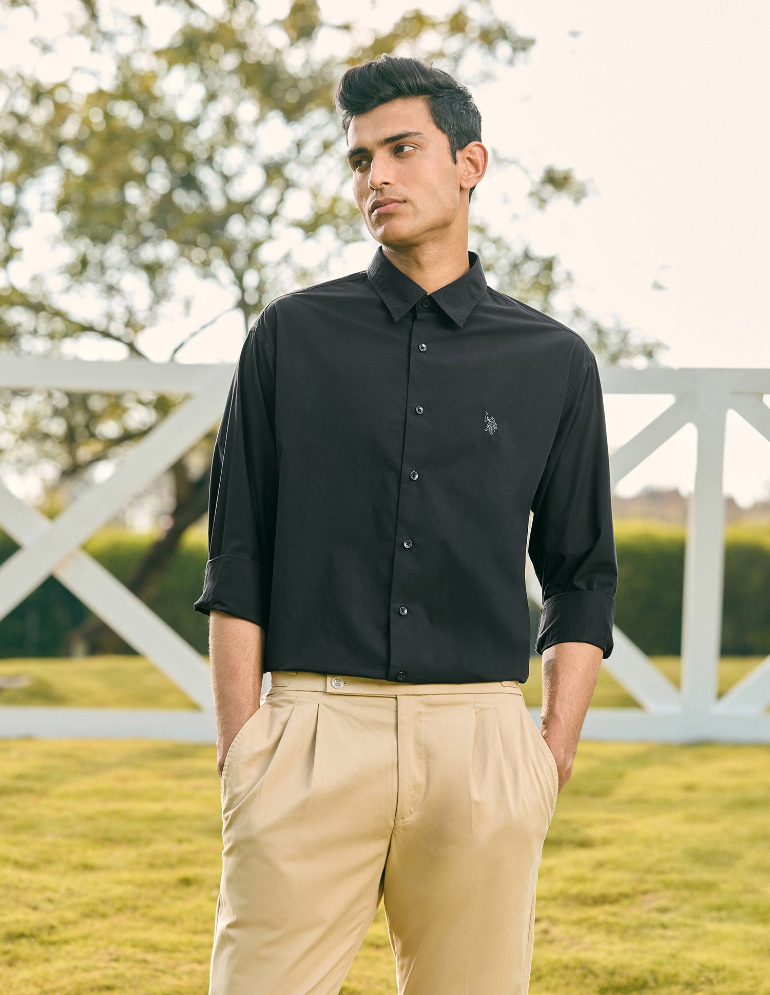 Pacho X Tailored Fit Pure Cotton Shirt Black - U.S. POLO ASSN. | Large