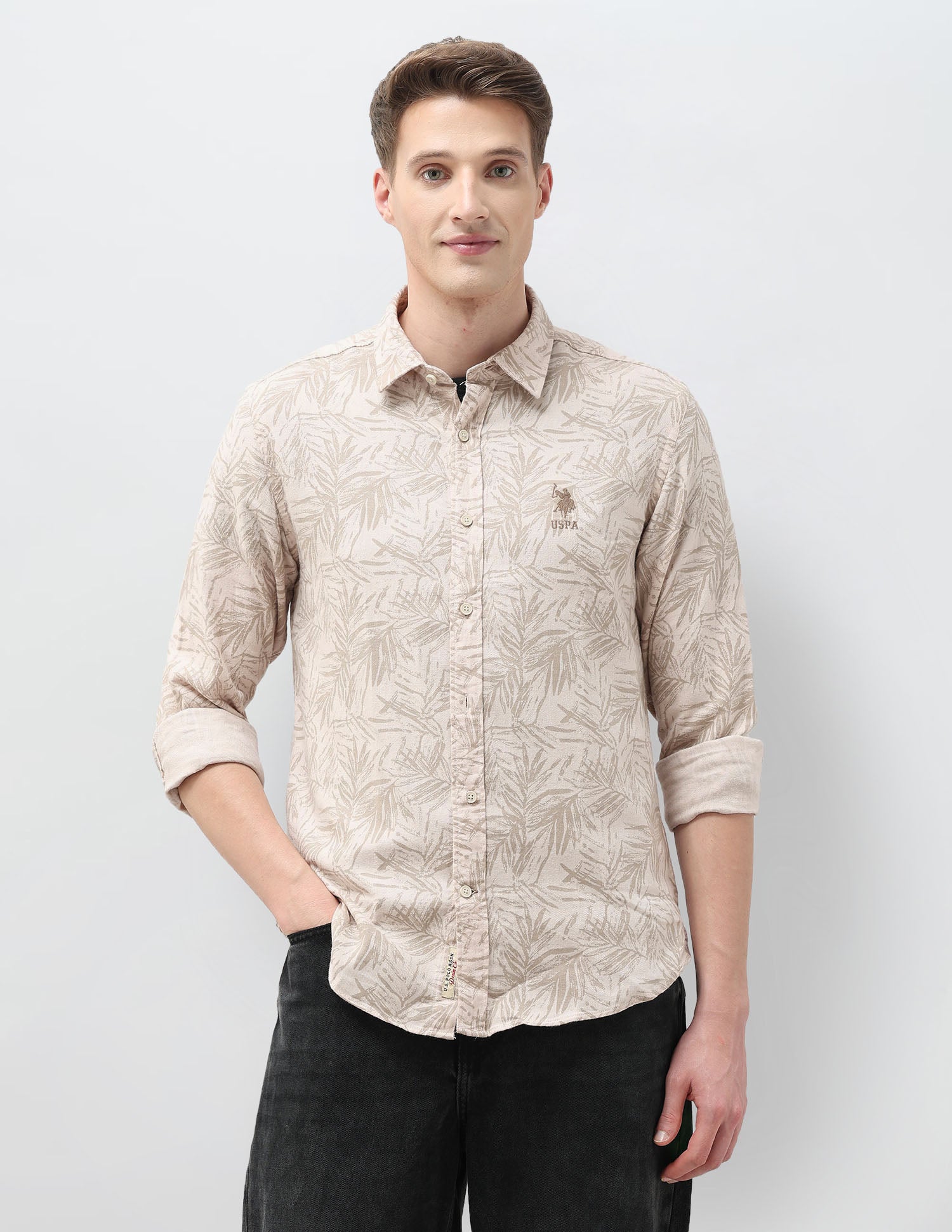 Tropical Printed Regular Fit Shirt Beige - U.S. Polo Assn. India | Large