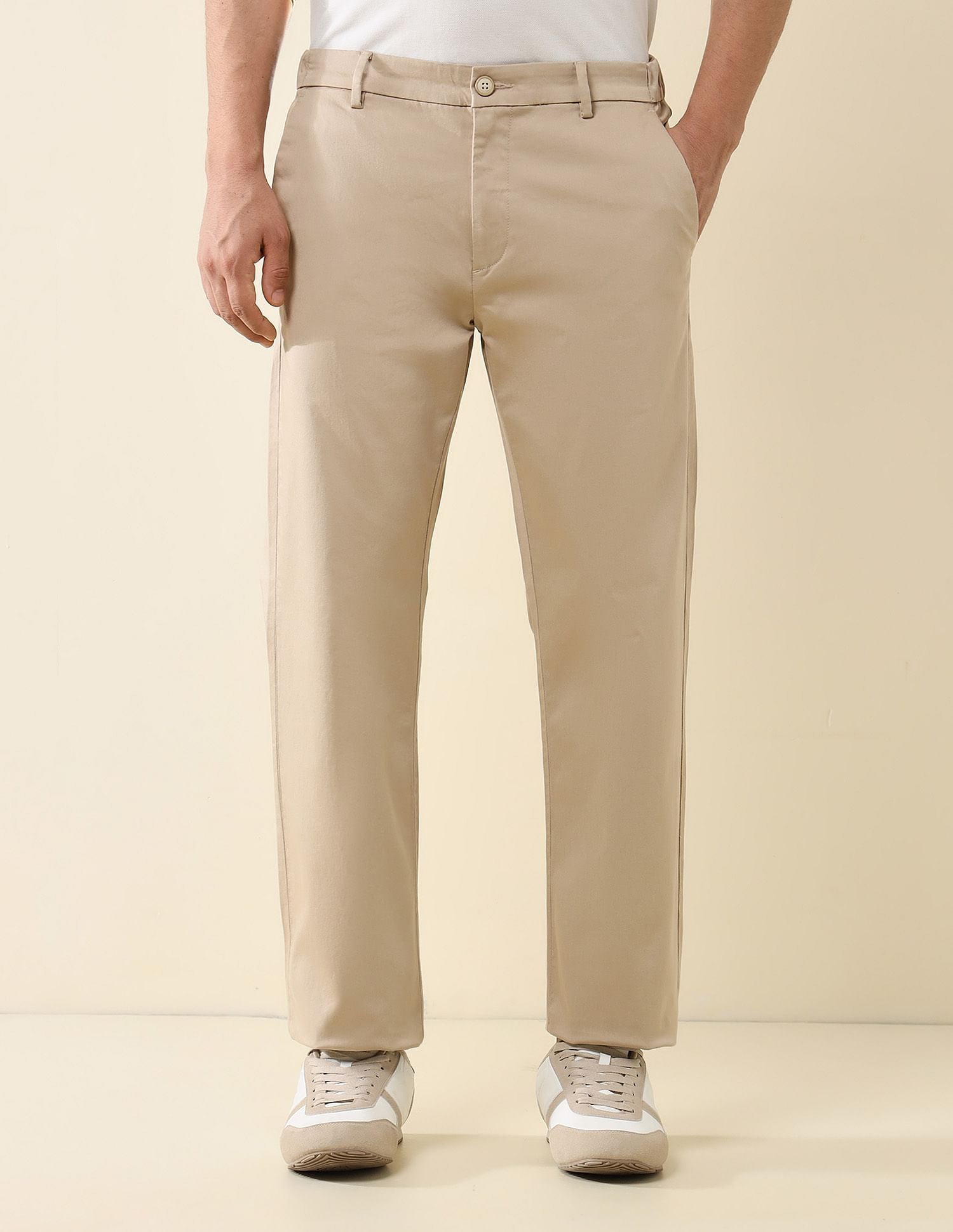 Elasticized Waist Straight Fit Trousers Beige - U.S. POLO ASSN. | Large