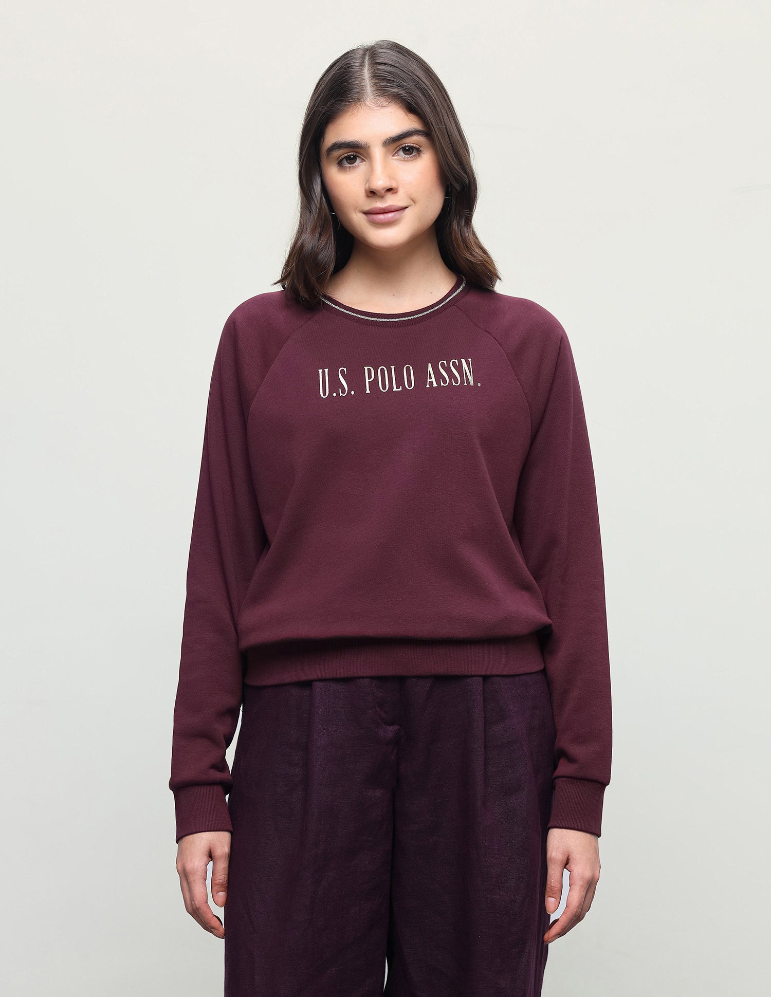 Metallic Brand Printed Regular Fit Sweatshirt Purple - U.S. Polo Assn. India | Large