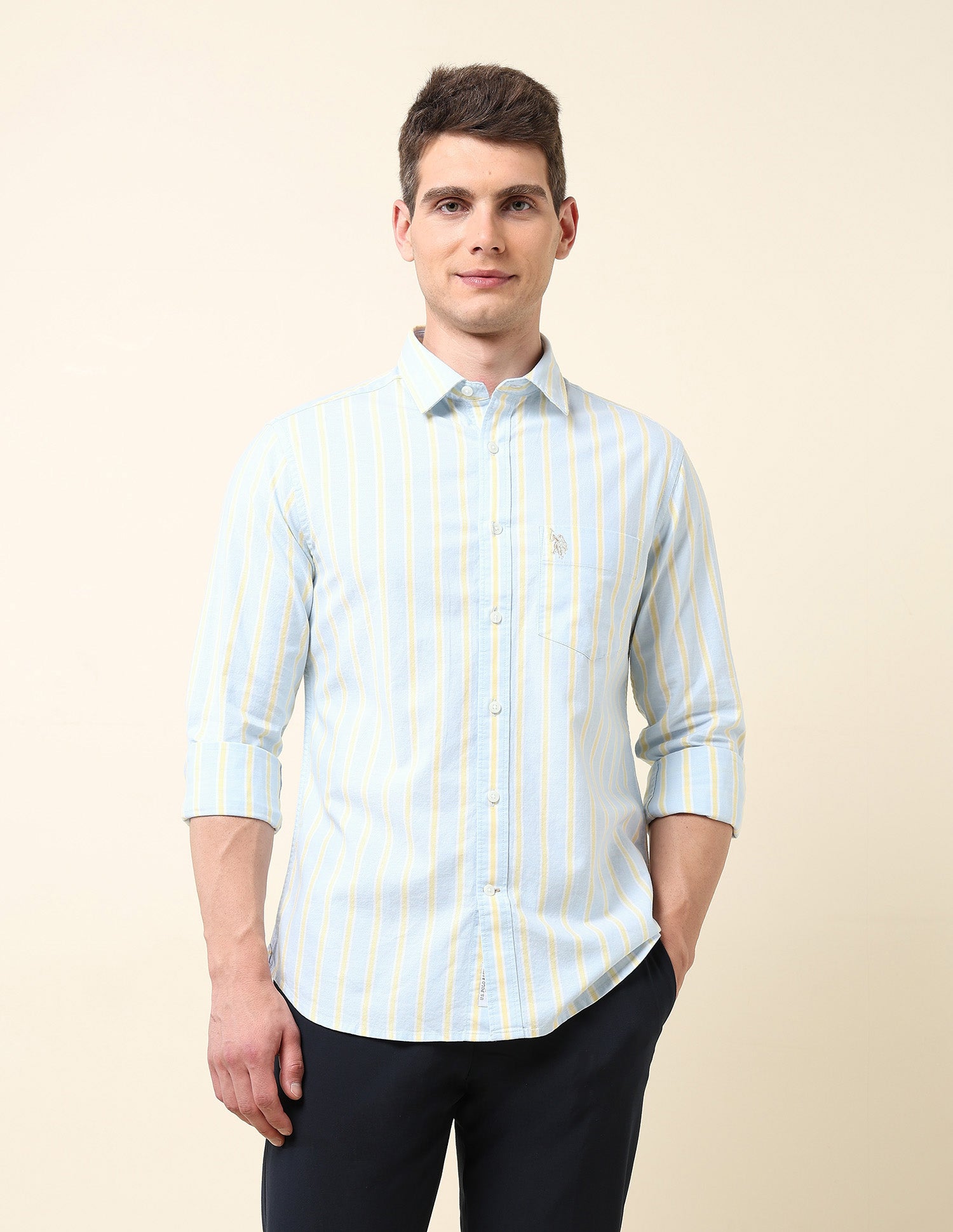 Vertical Striped Tailored Fit Shirt Light Blue - U.S. Polo Assn. India | Large