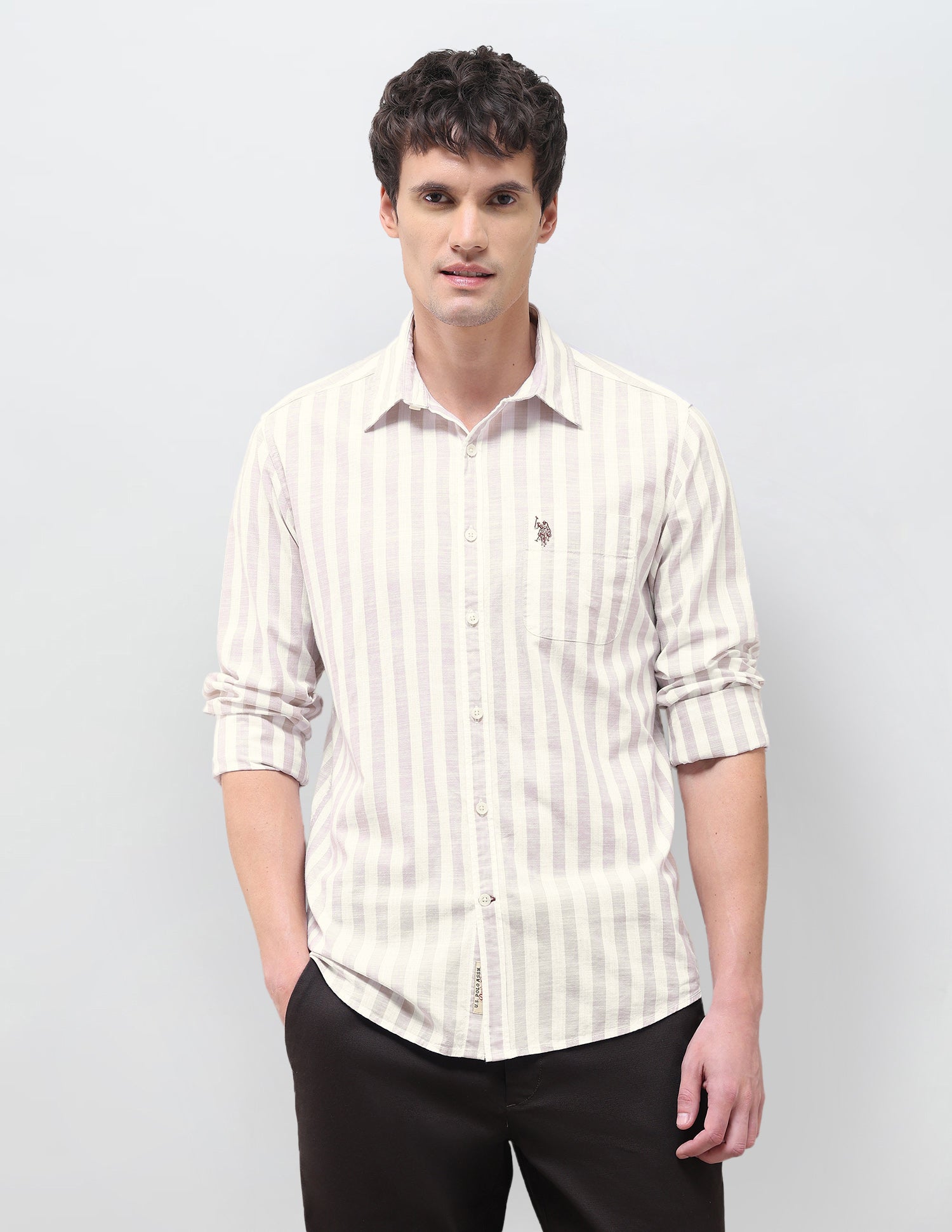 Vertical Striped Regular Fit Shirt Beige - U.S. Polo Assn. India | Large