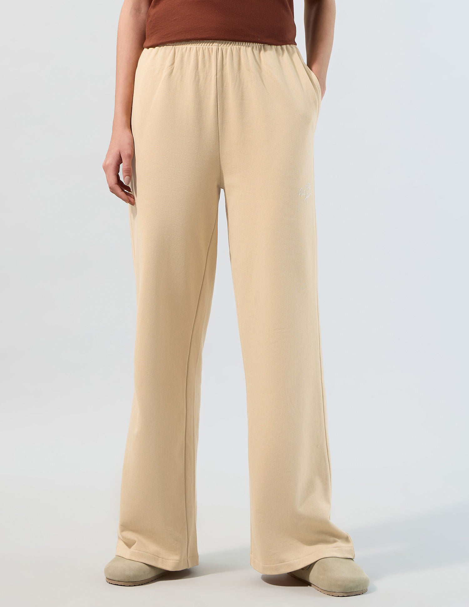Wide Leg Fit Solid Trousers Beige - U.S. POLO ASSN. | Large