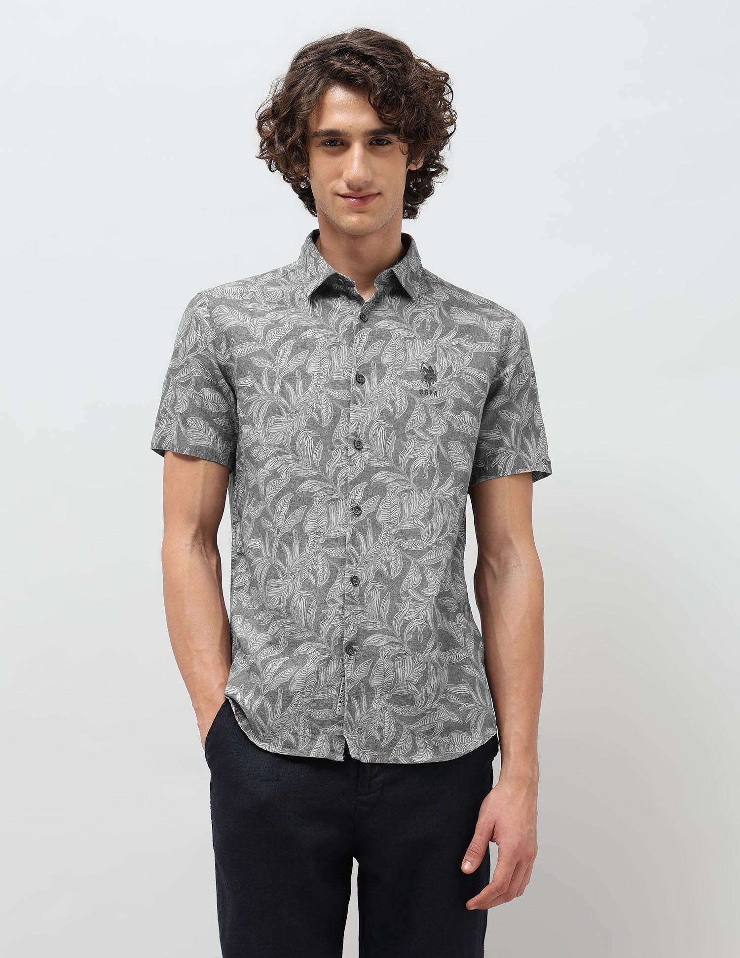 Tropical Printed Slim Fit Shirt Grey - U.S. POLO ASSN. | Large