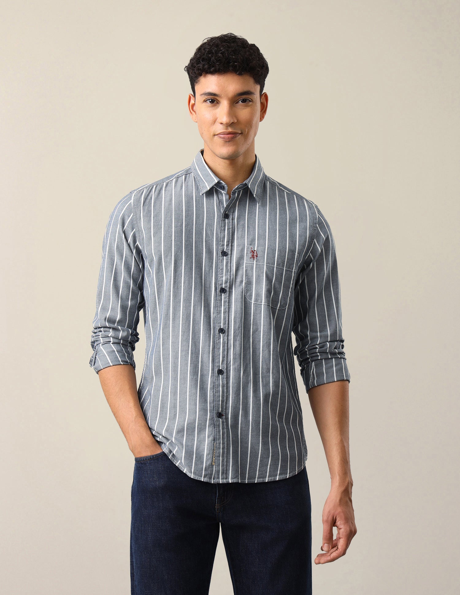 Vertical Striped Regular Fit Shirt Navy - U.S. Polo Assn. India | Large