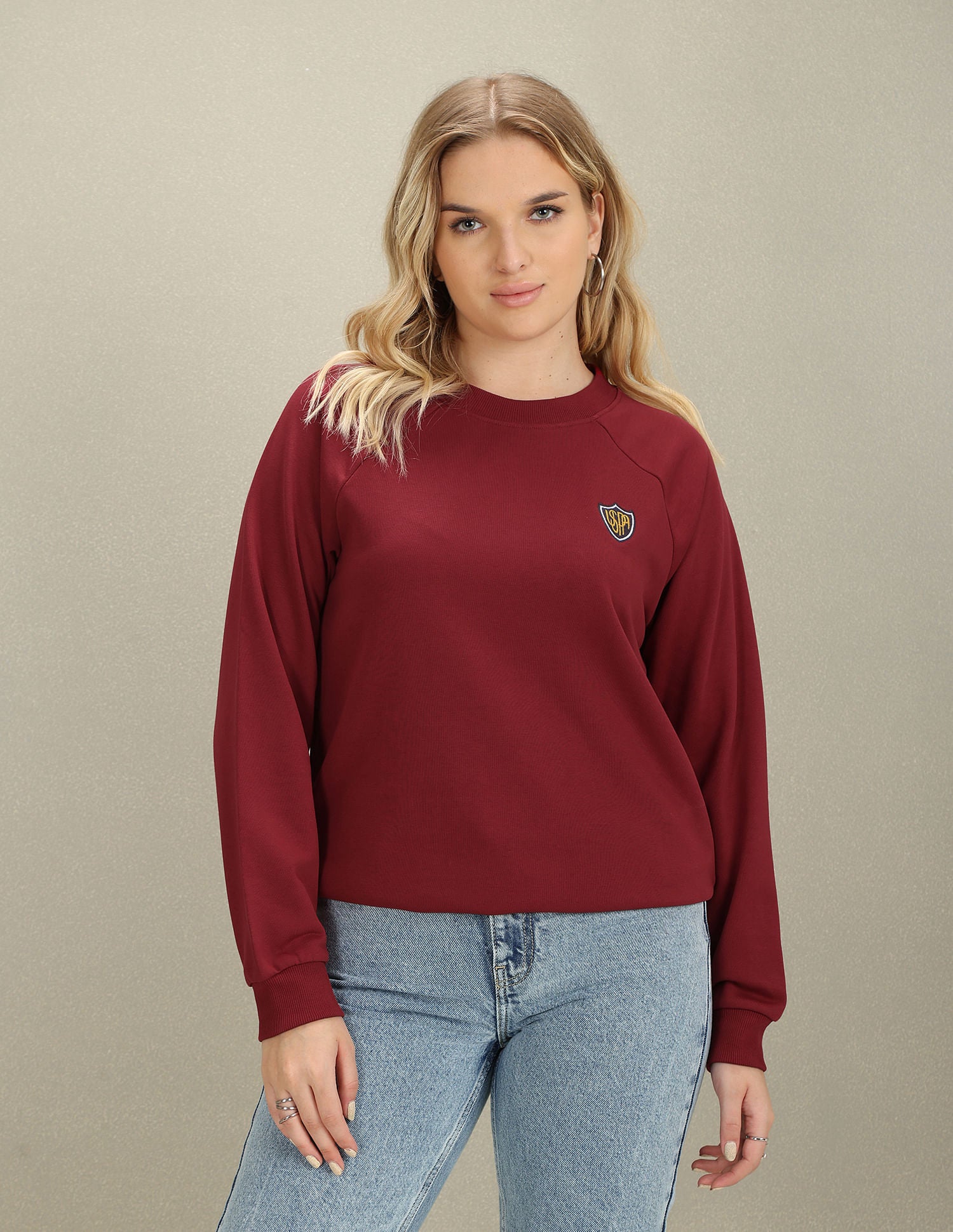 Crew Neck Embroidered Logo Sweatshirt Maroon - U.S. POLO ASSN. | Large