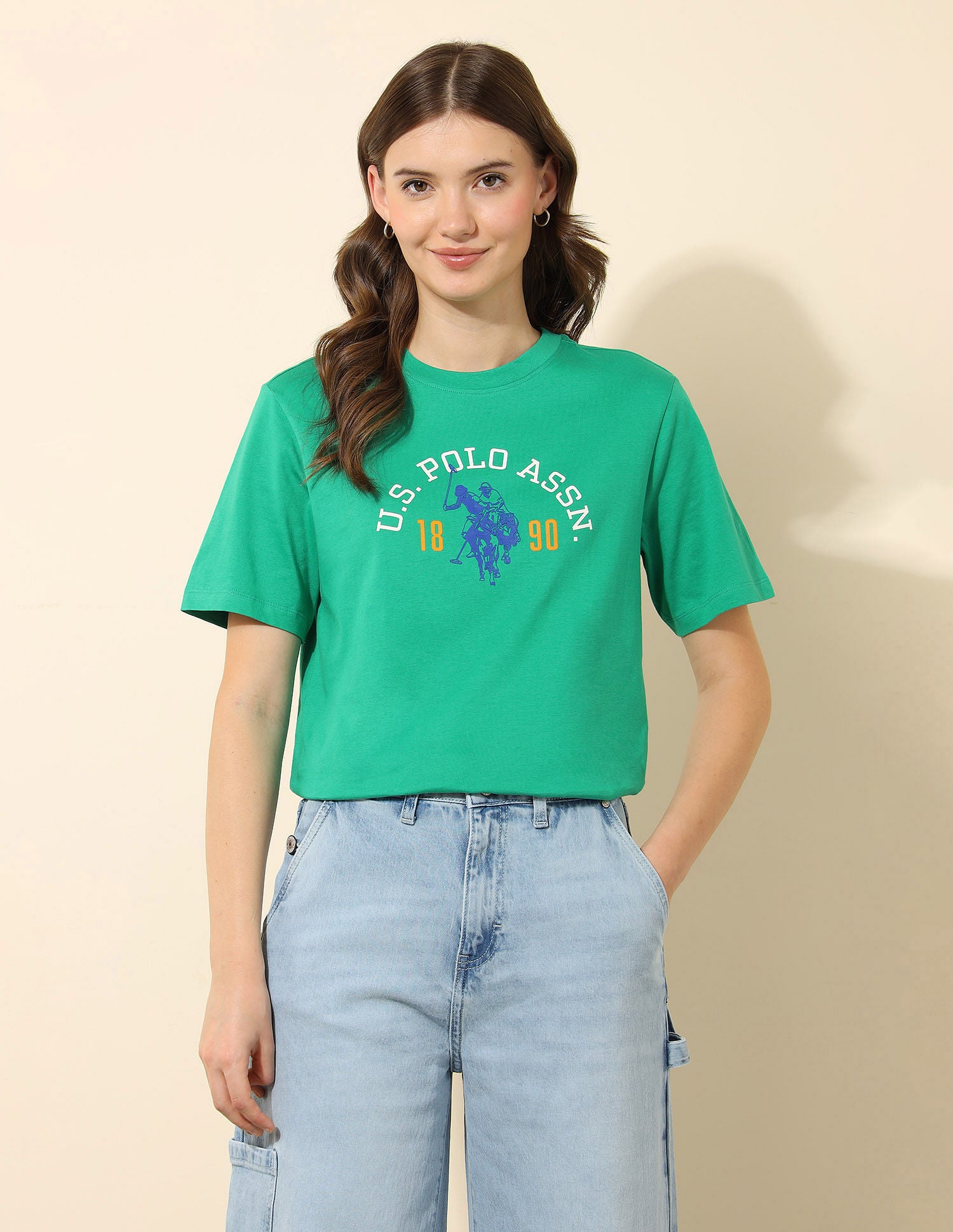 Boxy Fit Brand Printed T-Shirt Green - U.S. Polo Assn. India | Large