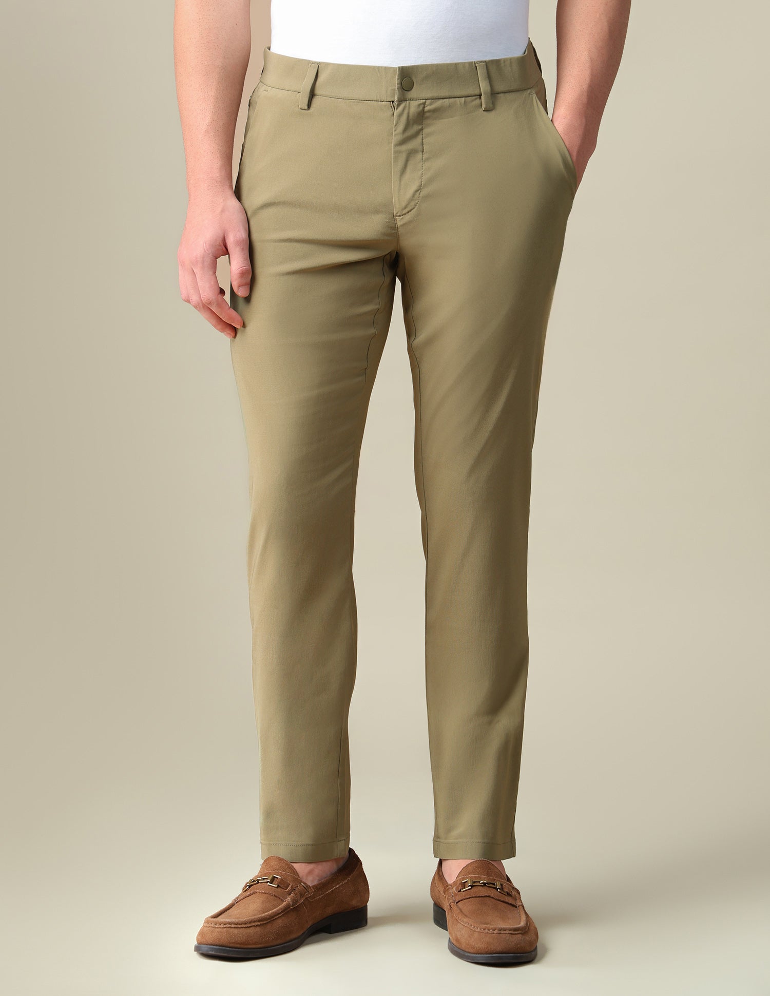 Denver Slim Fit Mid Rise Trousers Khaki - U.S. Polo Assn. India | Large