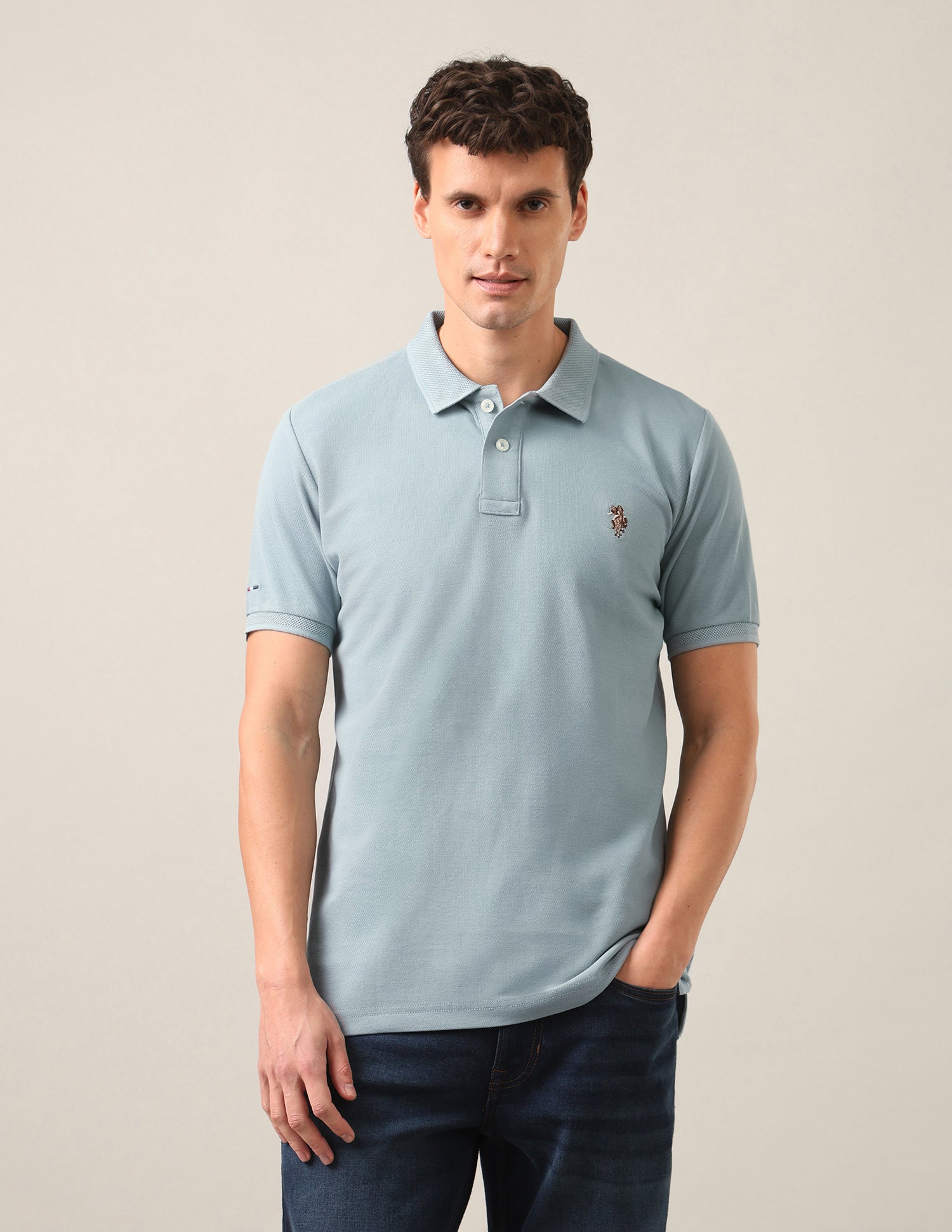 Solid Slim Fit Polo Shirt Aqua - U.S. Polo Assn. India | Large