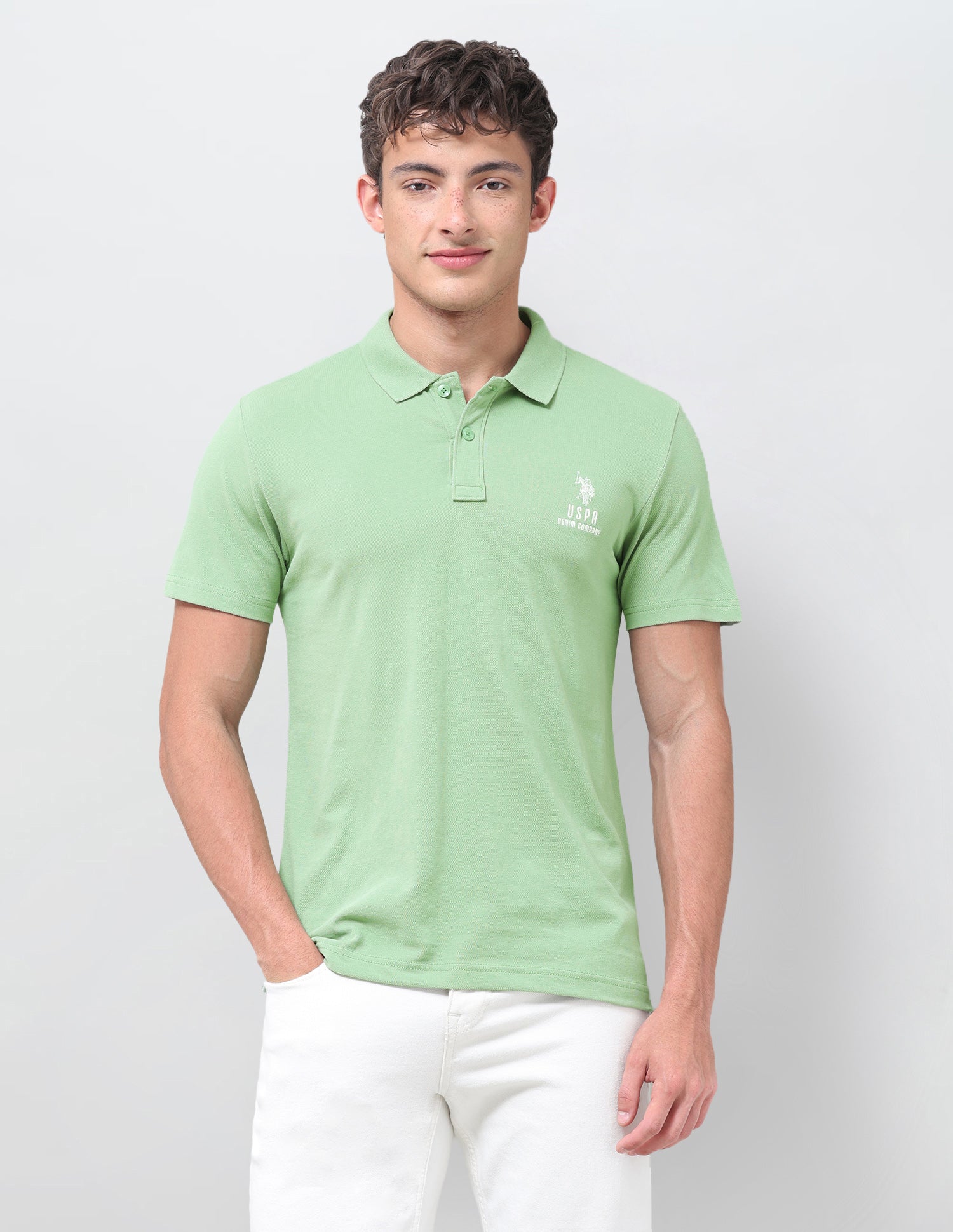 Solid Slim Fit Polo Shirt Light Green - U.S. Polo Assn. India | Large