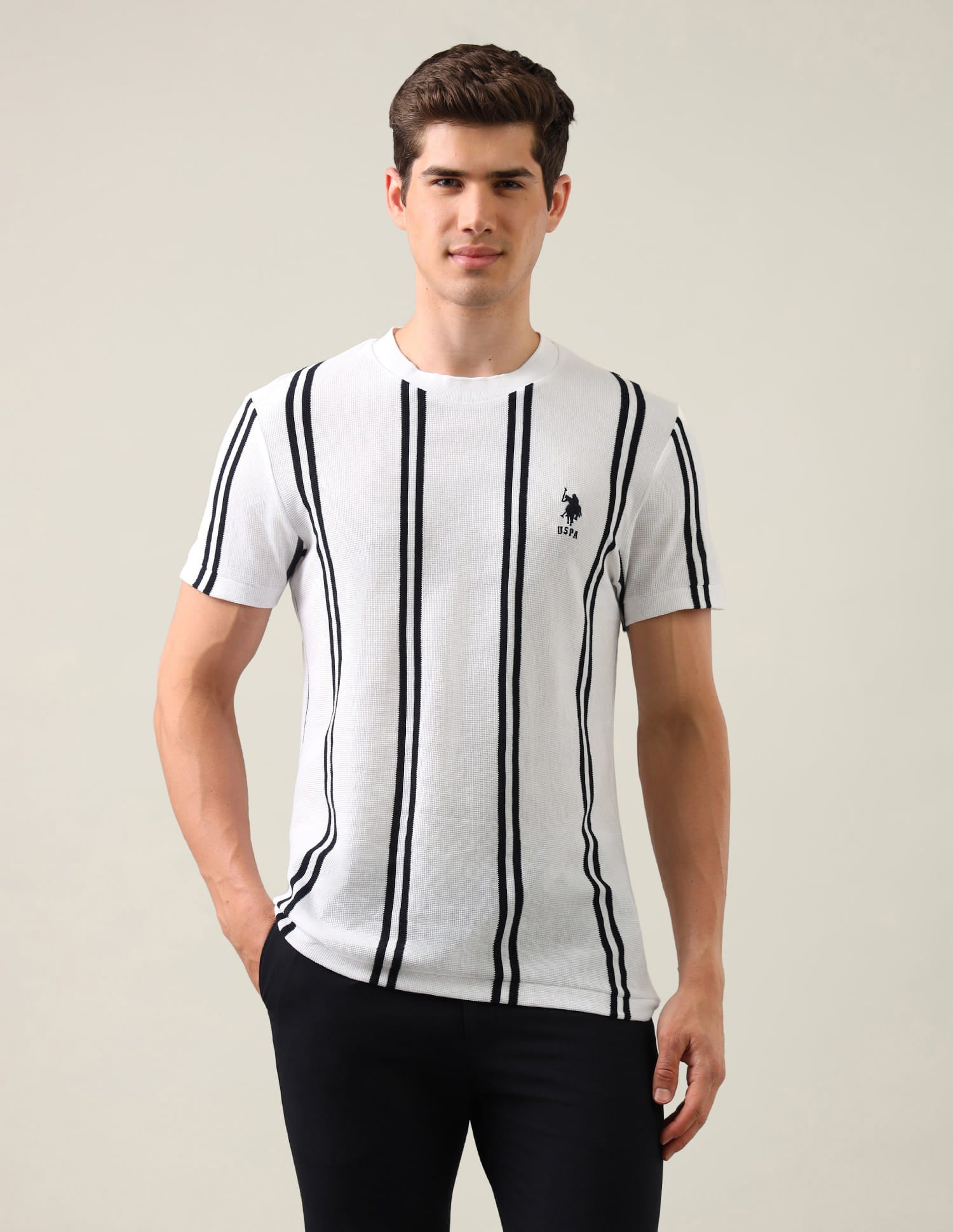 Vertical Striped Slim Fit T-Shirt White - U.S. Polo Assn. India | Large