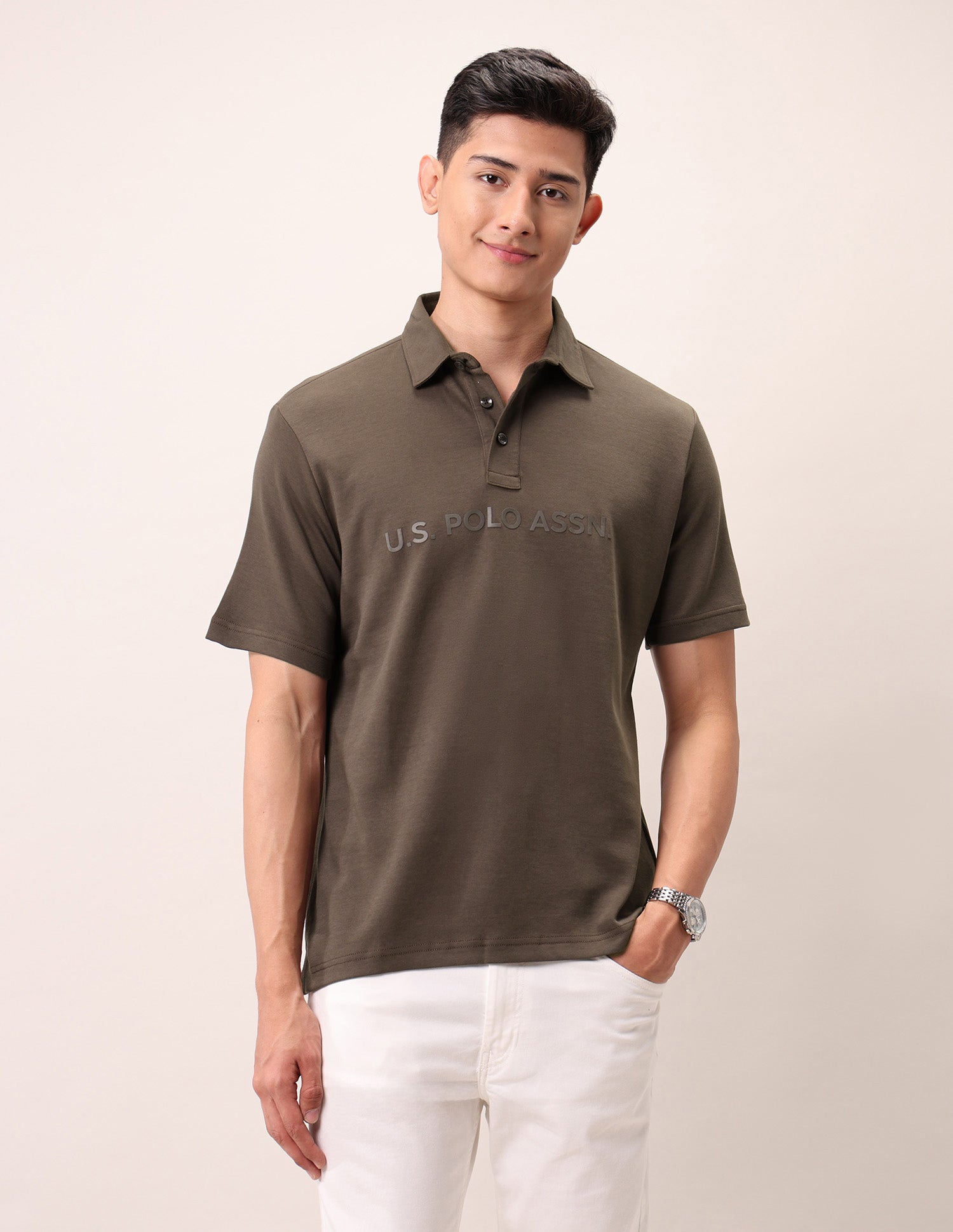 Brand Embossed Outdoor Polo Shirt Dark Brown - U.S. Polo Assn. India | Large