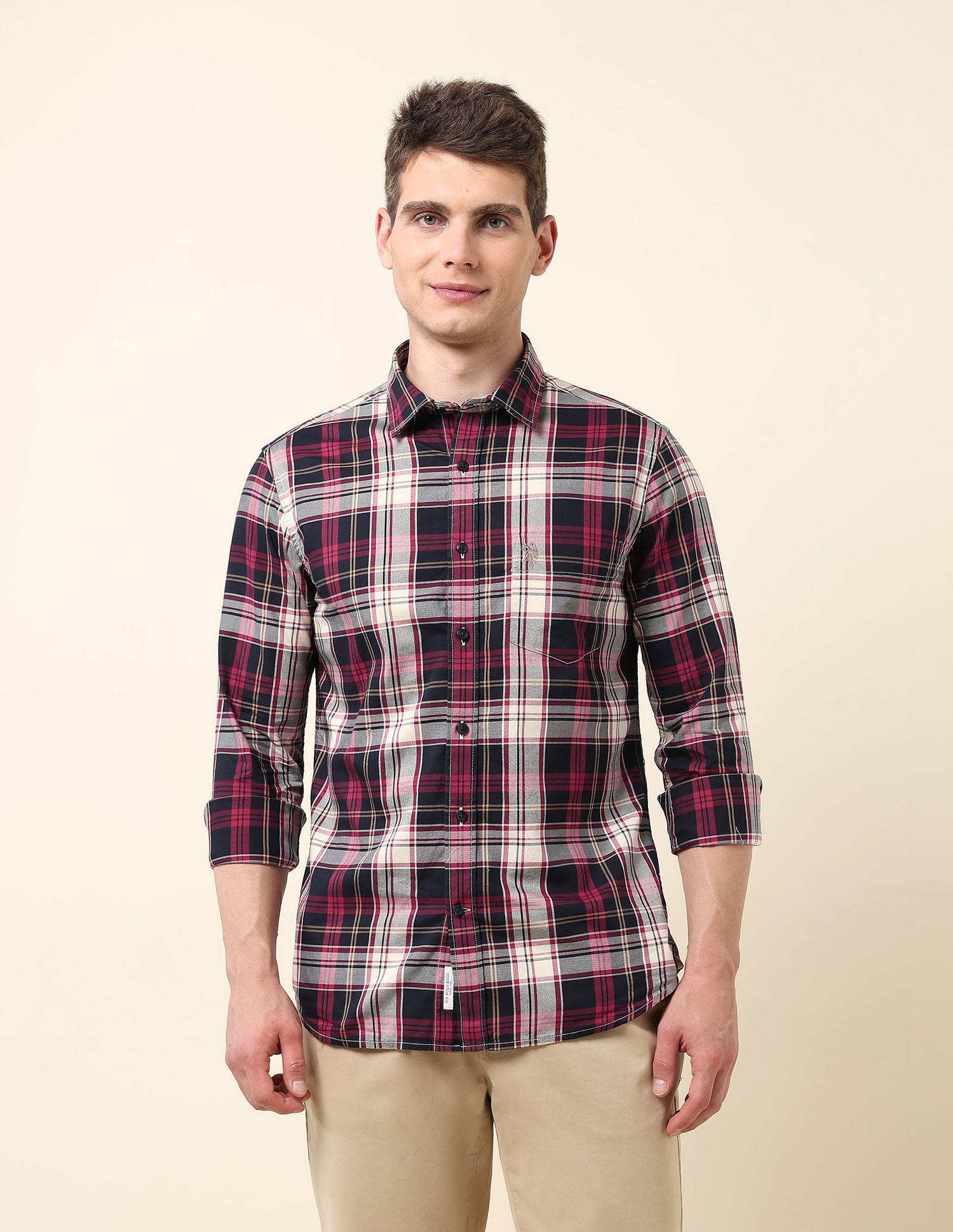 Plaid Checked Oxford Shirt Maroon - U.S. Polo Assn. India | Large
