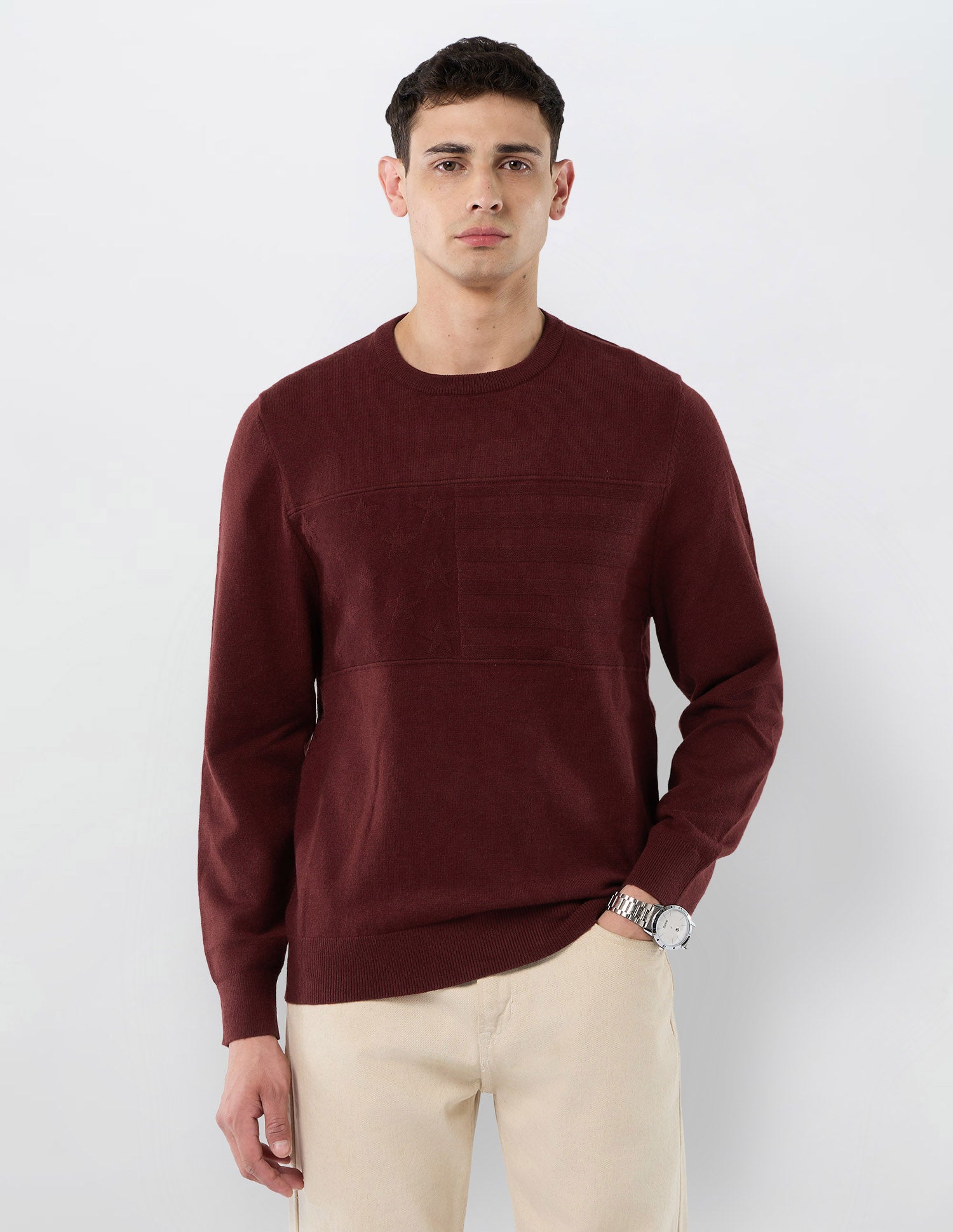 Graphic Patterned Knit Regular Fit Sweater Maroon - U.S. POLO ASSN. | Large