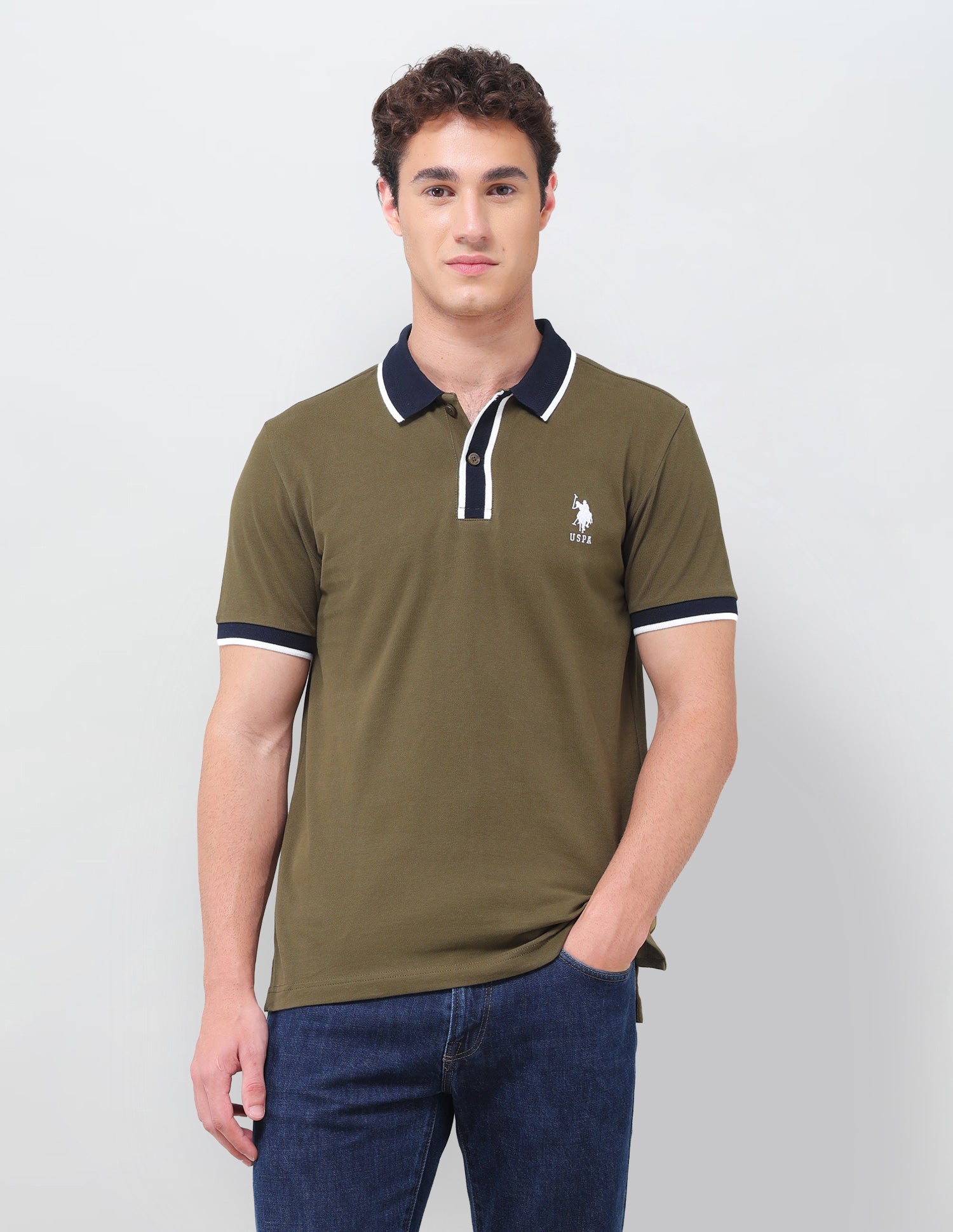 Solid Slim Fit Polo Shirt Olive - U.S. Polo Assn. India | Large