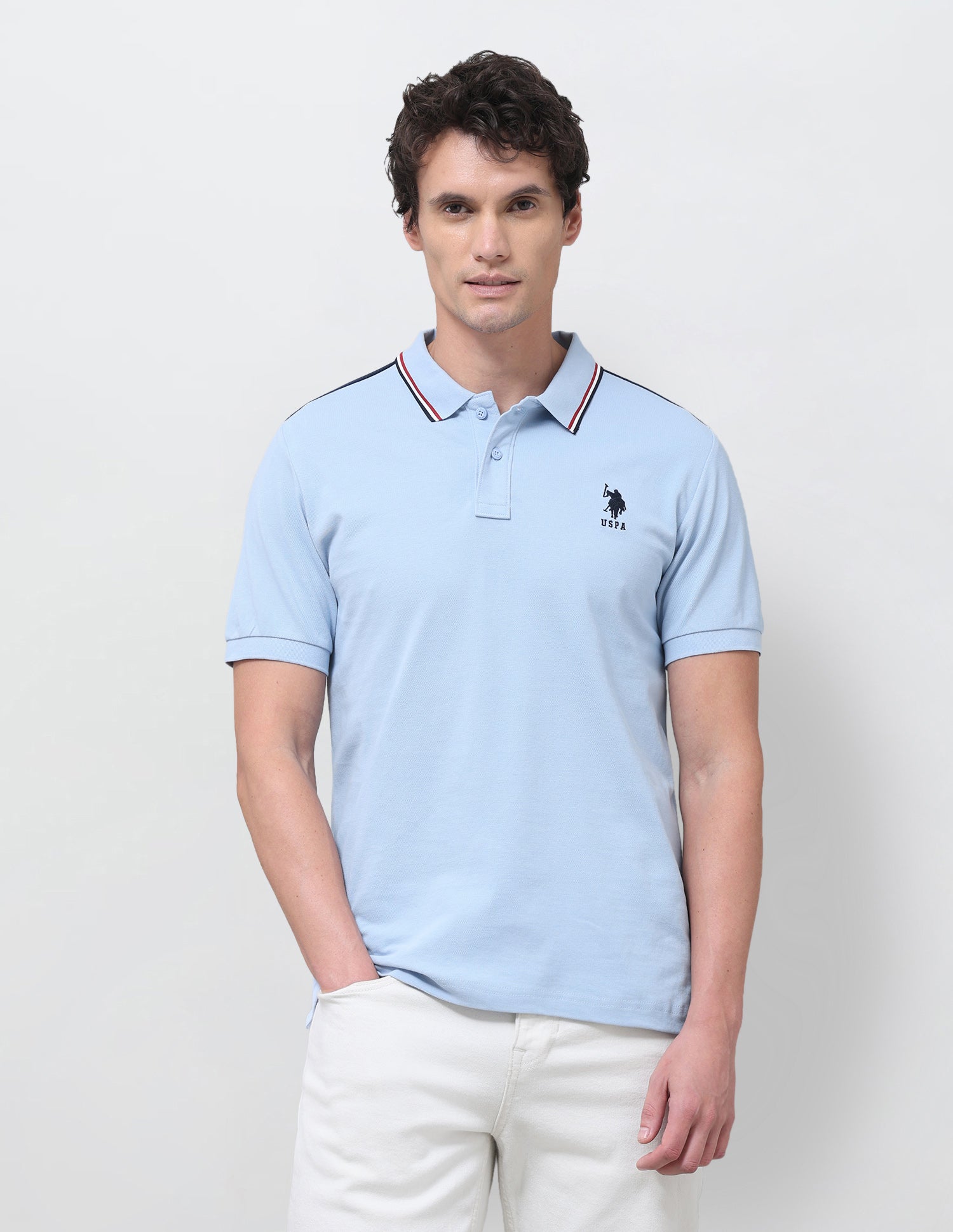 Solid Regular Fit Polo Shirt Light Blue - U.S. Polo Assn. India | Large