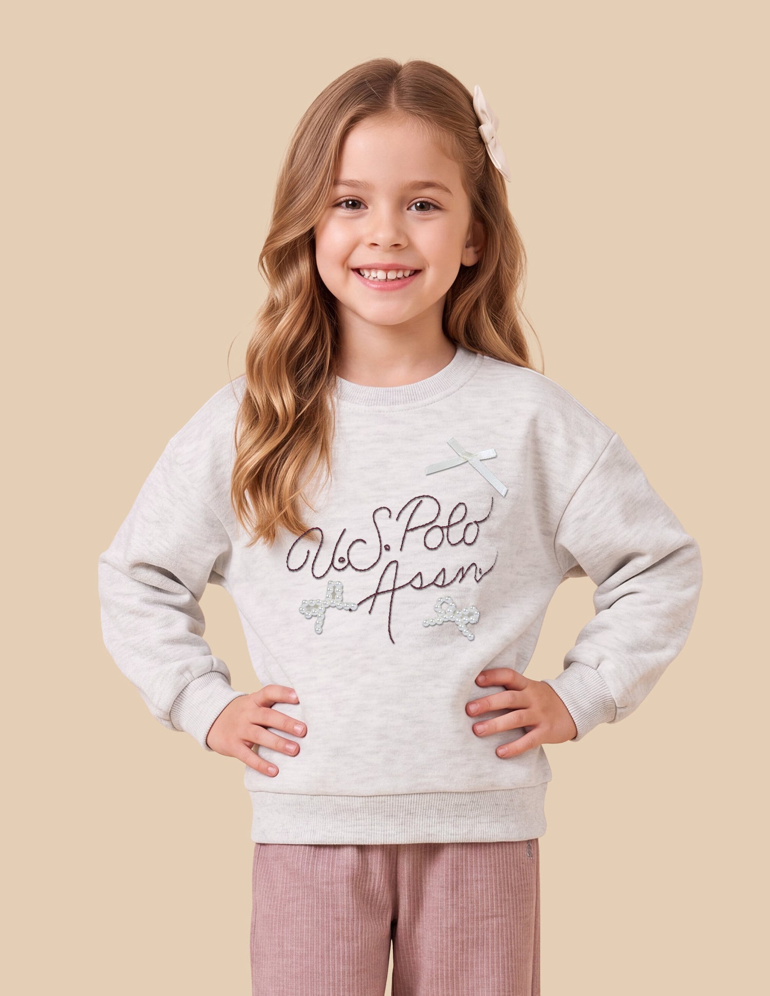 Brand Embroidered Relaxed Fit Sweatshirt Light Grey Melang - U.S. Polo Assn. India | Large