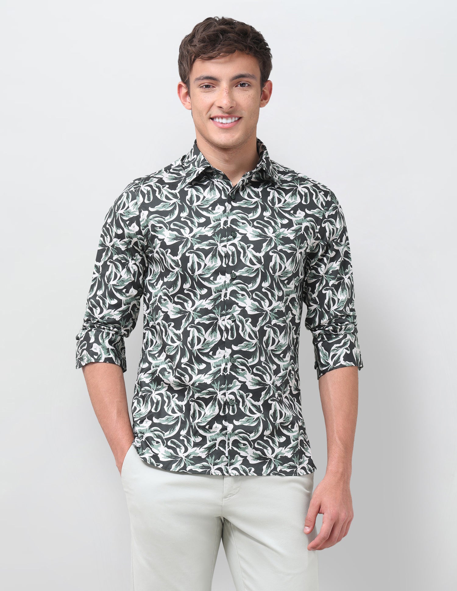 Abstract Printed Satin Shirt Olive - U.S. Polo Assn. India | Large