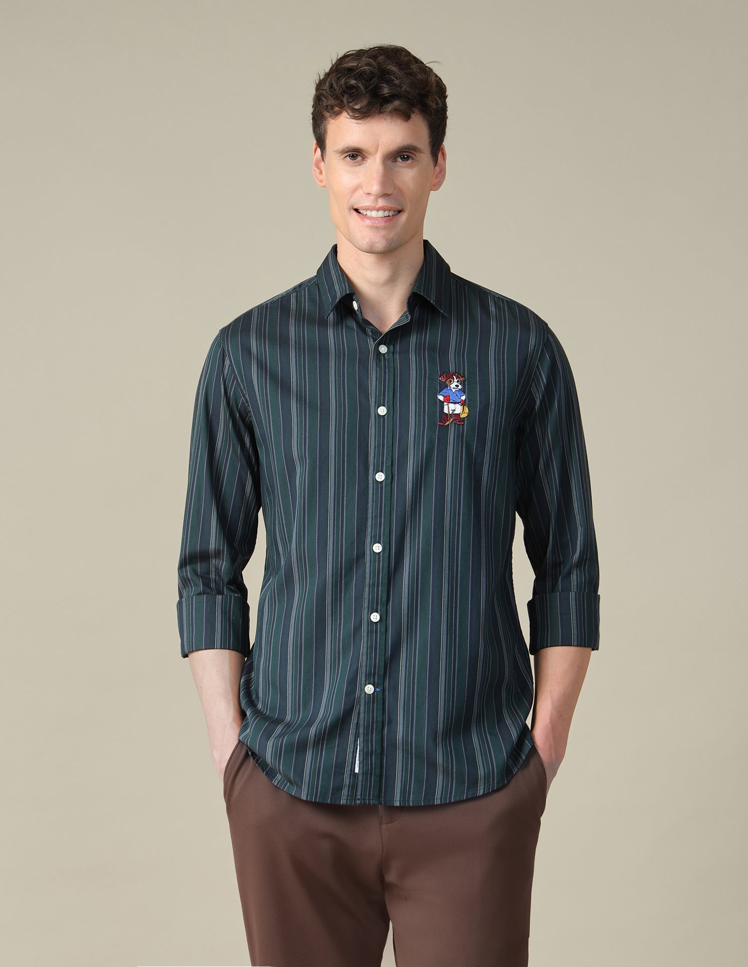 Vertical Striped Twill Shirt Dark Green - U.S. Polo Assn. India | Large
