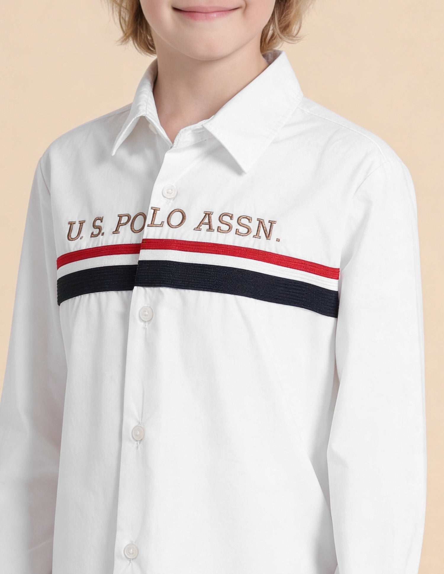 Solid Stripe Detail Regular Fit Shirt White - U.S. Polo Assn. India | Large