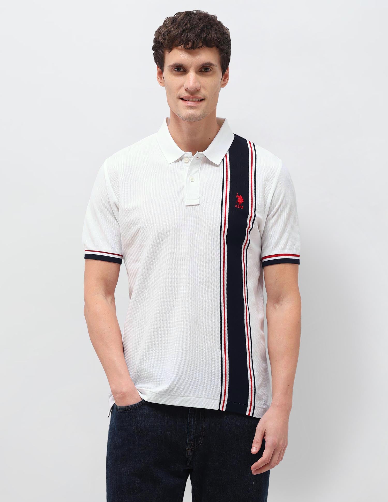 Vertical Striped Slim Fit Polo Shirt White - U.S. Polo Assn. India | Large