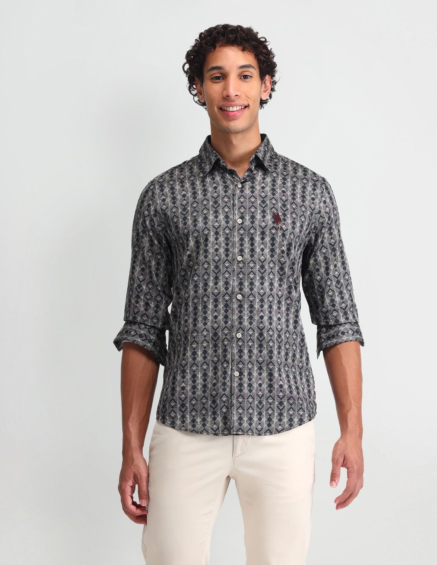 Geometric Printed Regular Fit Shirt Brown - U.S. Polo Assn. India | Large