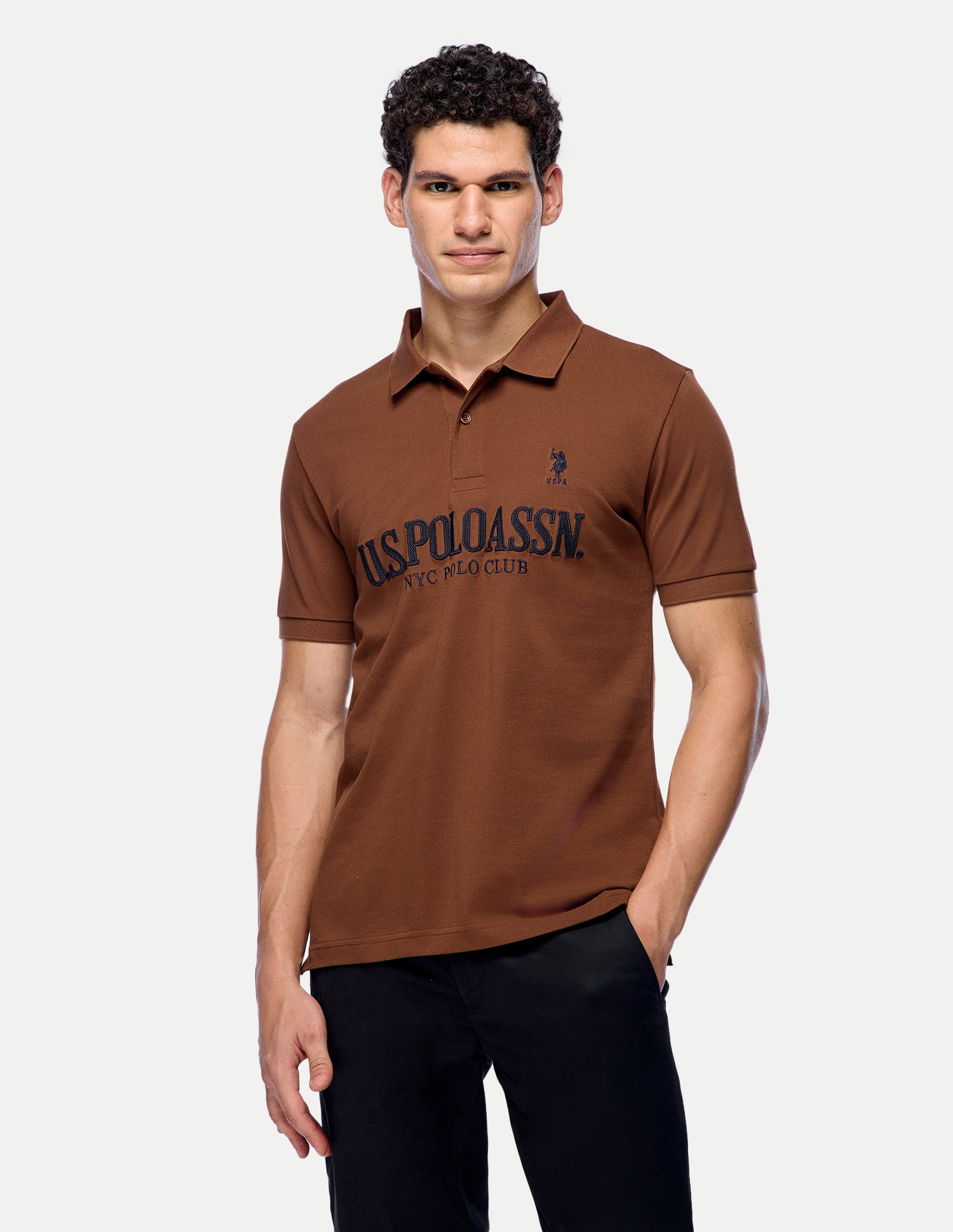 Brand Embroidered Slim Fit Polo Shirt Brown - U.S. Polo Assn. India | Large