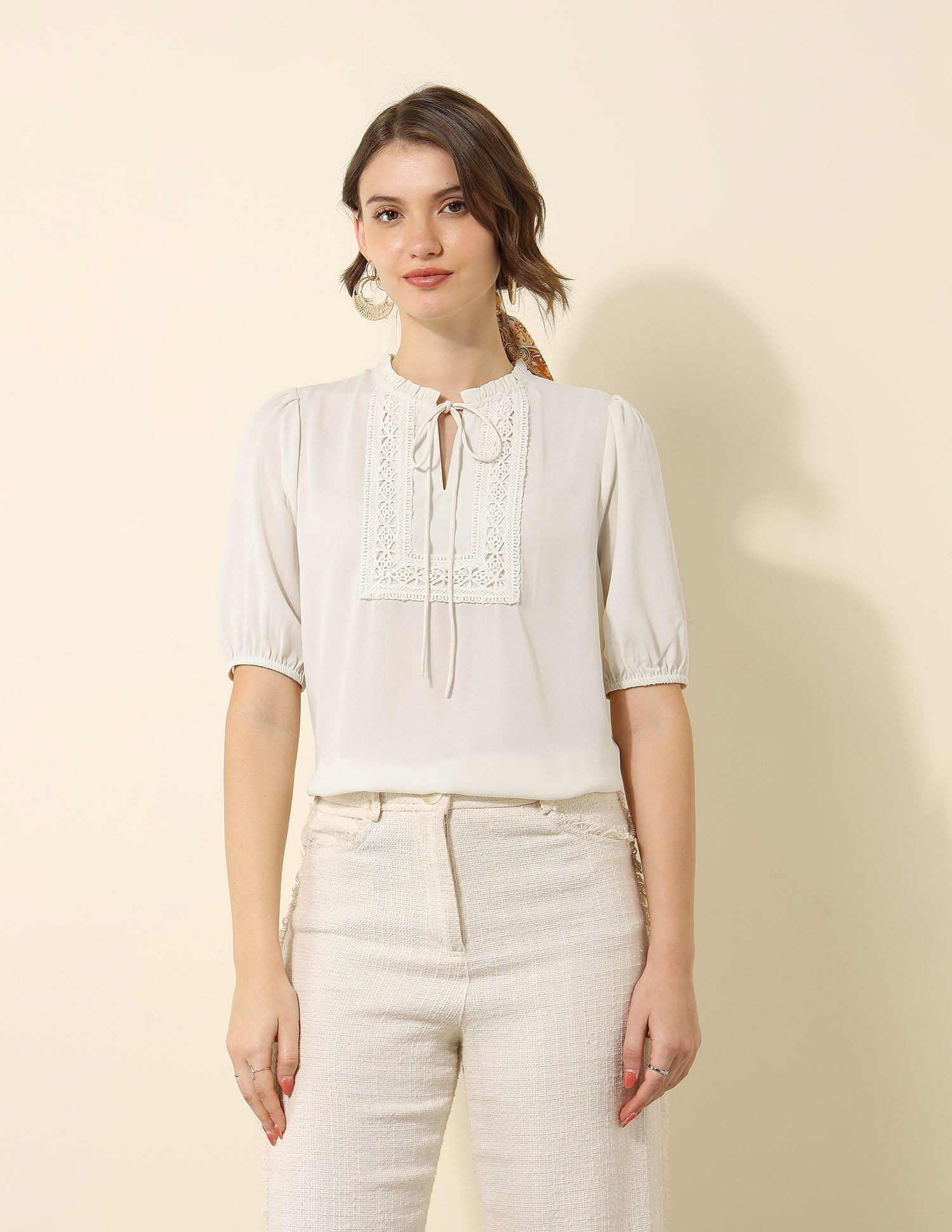 Lace Detail Regular Fit Top Off White - U.S. POLO ASSN. | Large