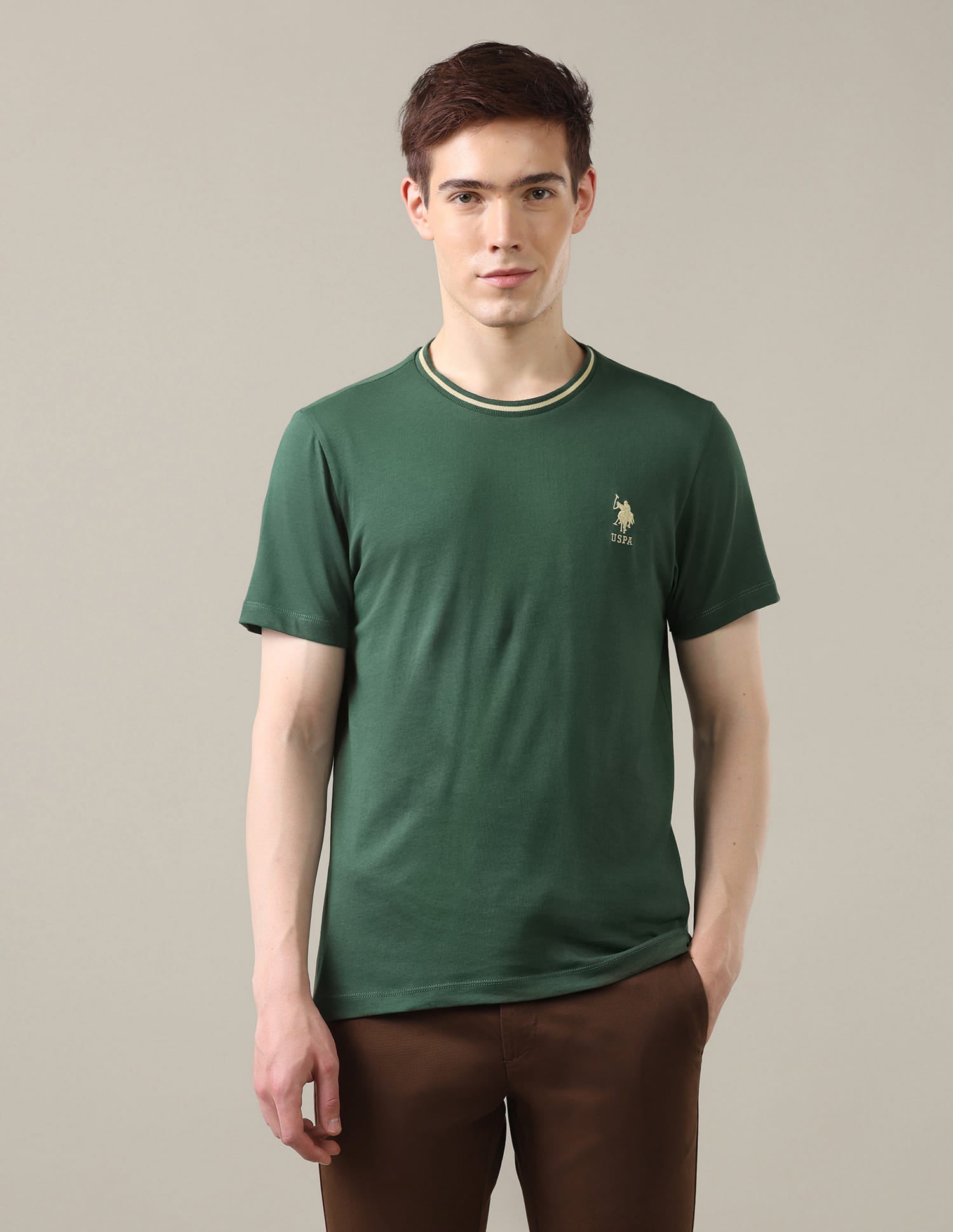 Solid Regular Fit T-Shirt Green - U.S. Polo Assn. India | Large