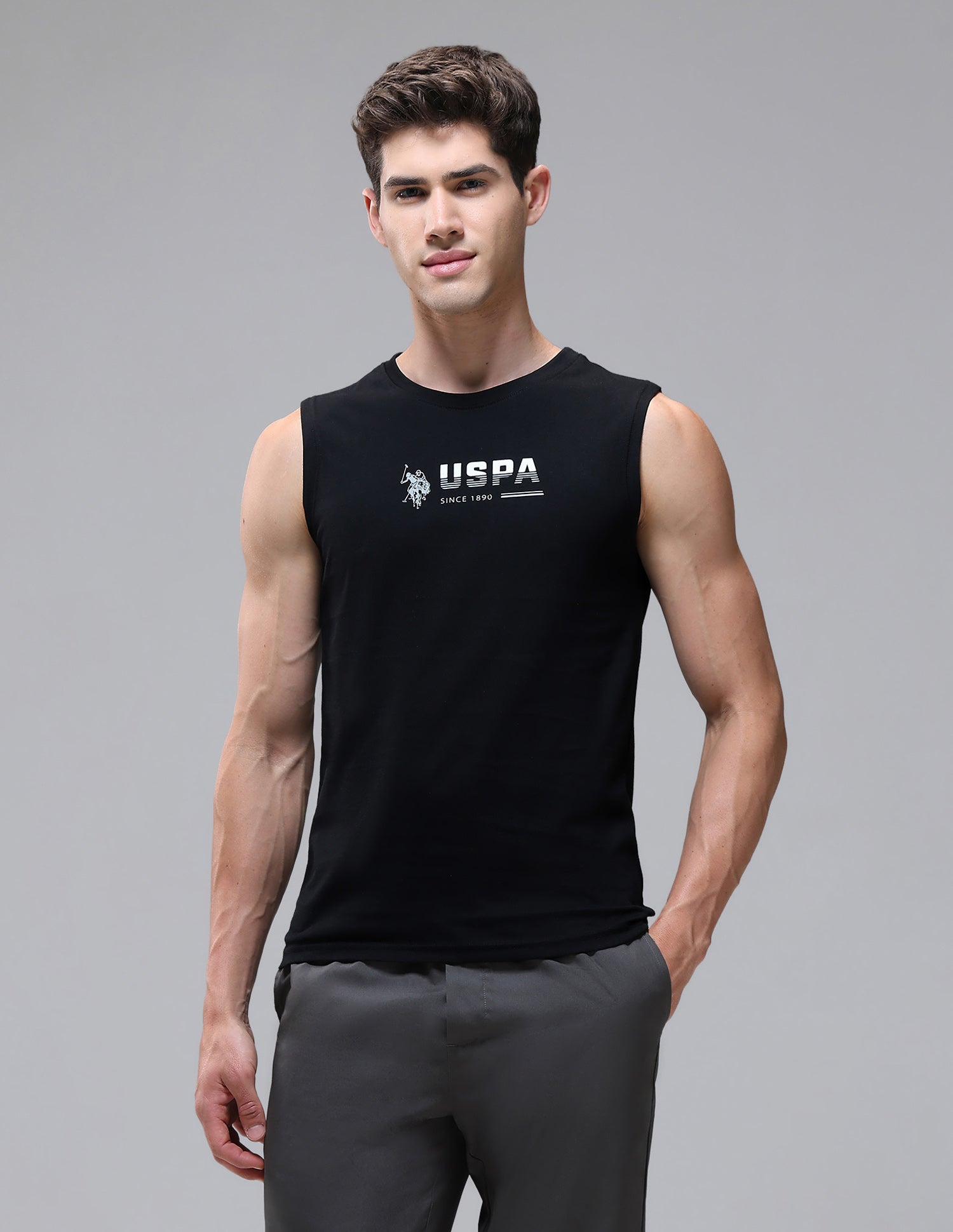 Solid Cotton OEV06 Vest - Pack Of 1 Black - U.S. Polo Assn. India | Large