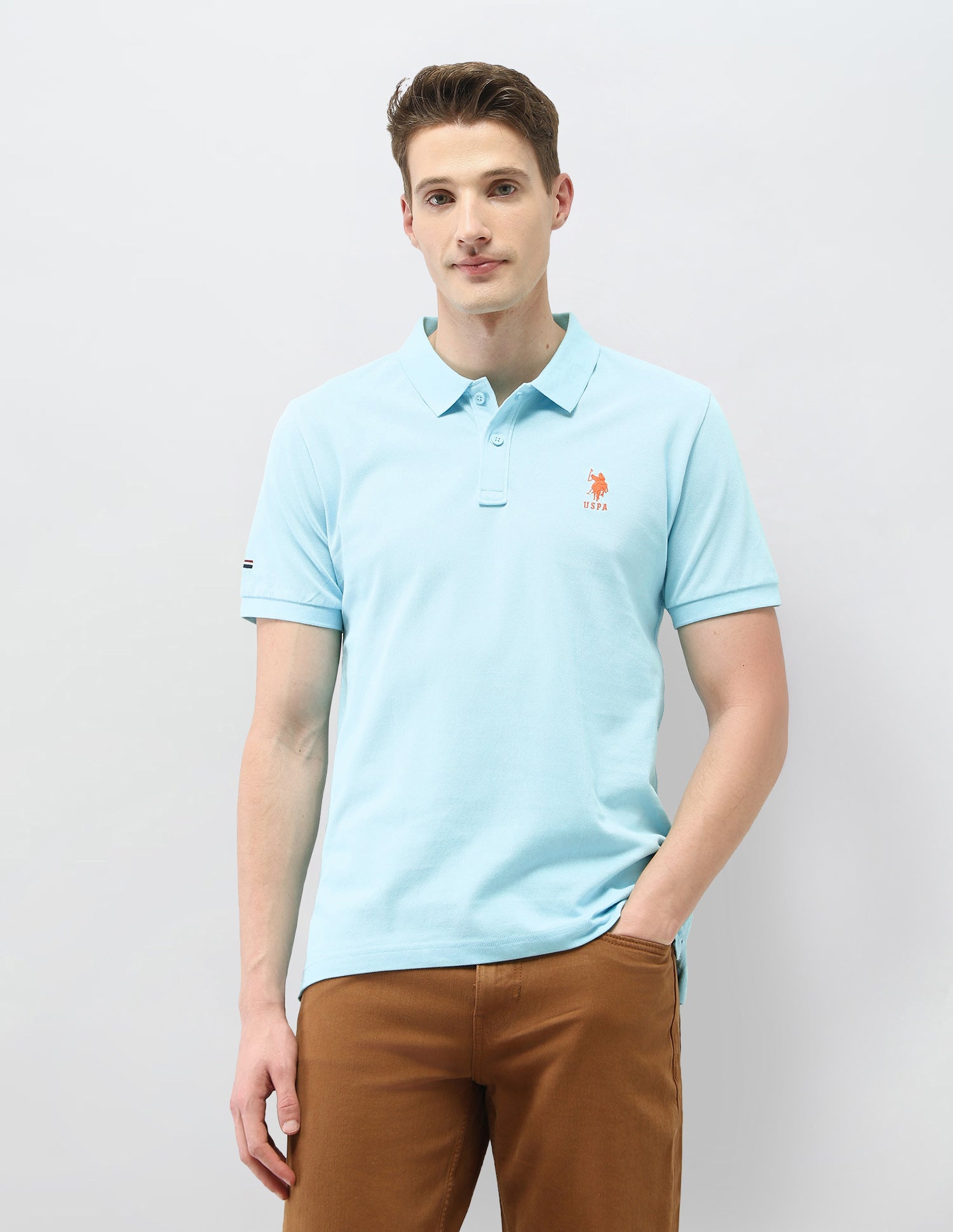 Solid Slim Fit Polo Shirt Light Blue - U.S. Polo Assn. India | Large