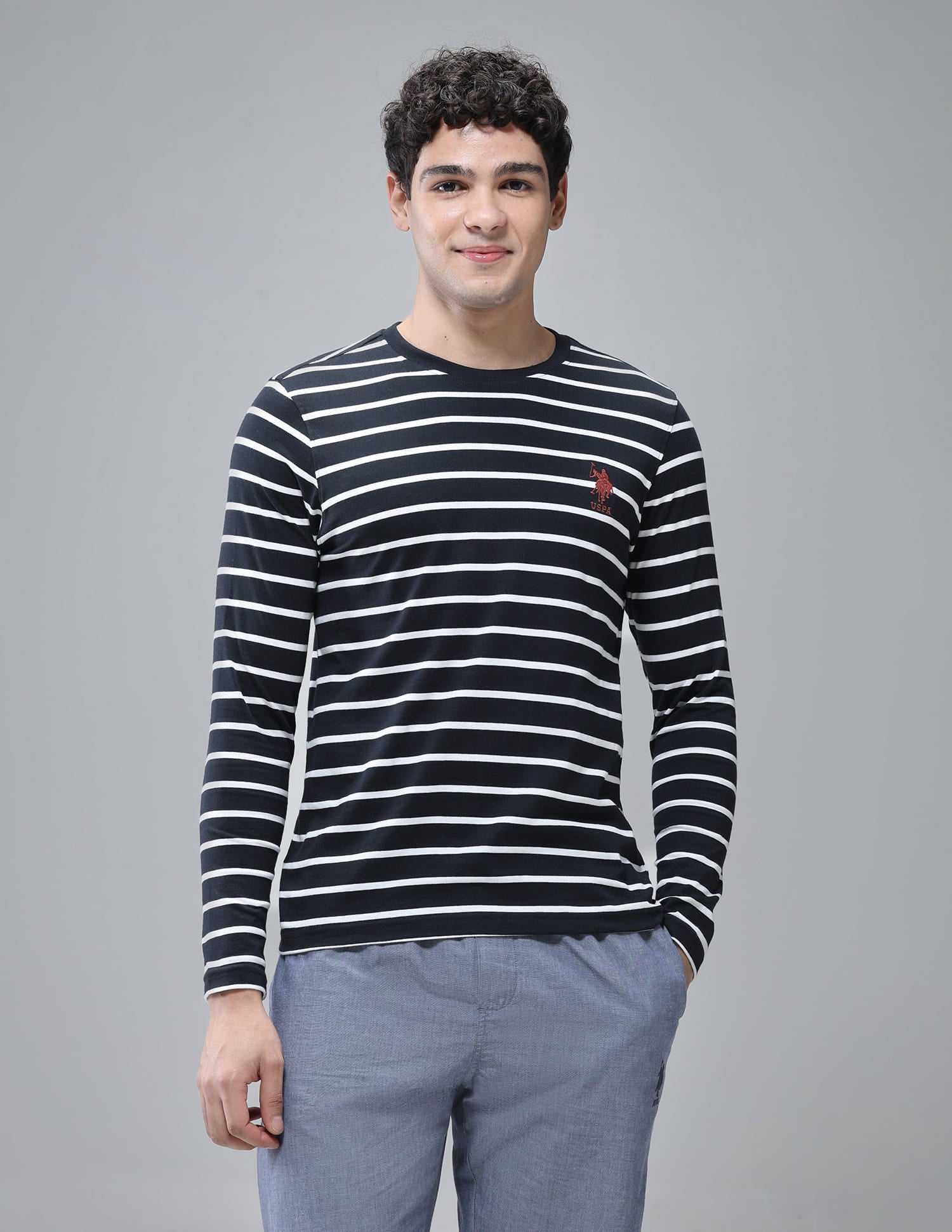 Comfort Fit Stripe Cotton I689 Lounge T-Shirt - Pack Of 1 Navy - U.S. Polo Assn. India | Large