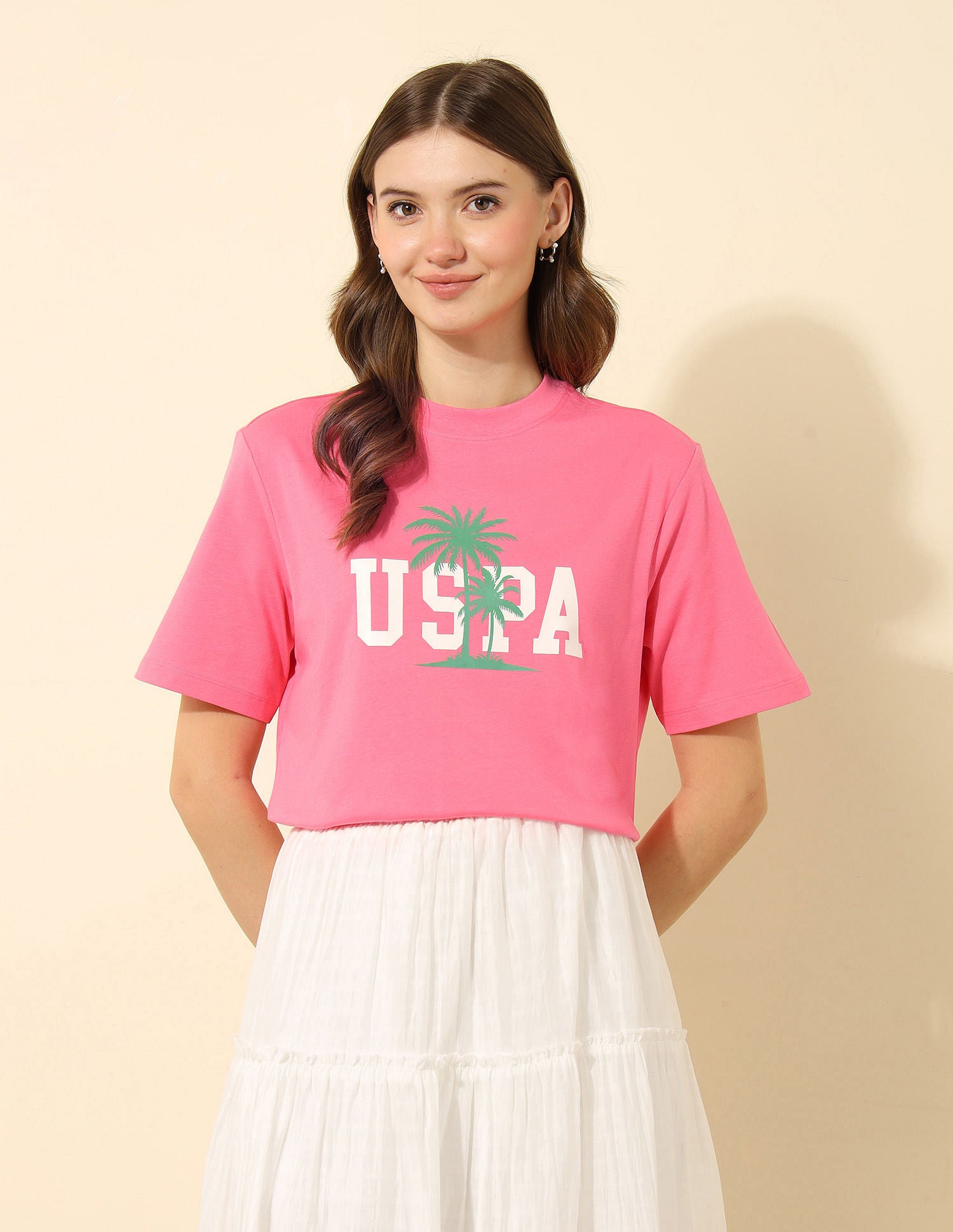 Boxy Fit Brand Printed T-Shirt Pink - U.S. POLO ASSN. | Large