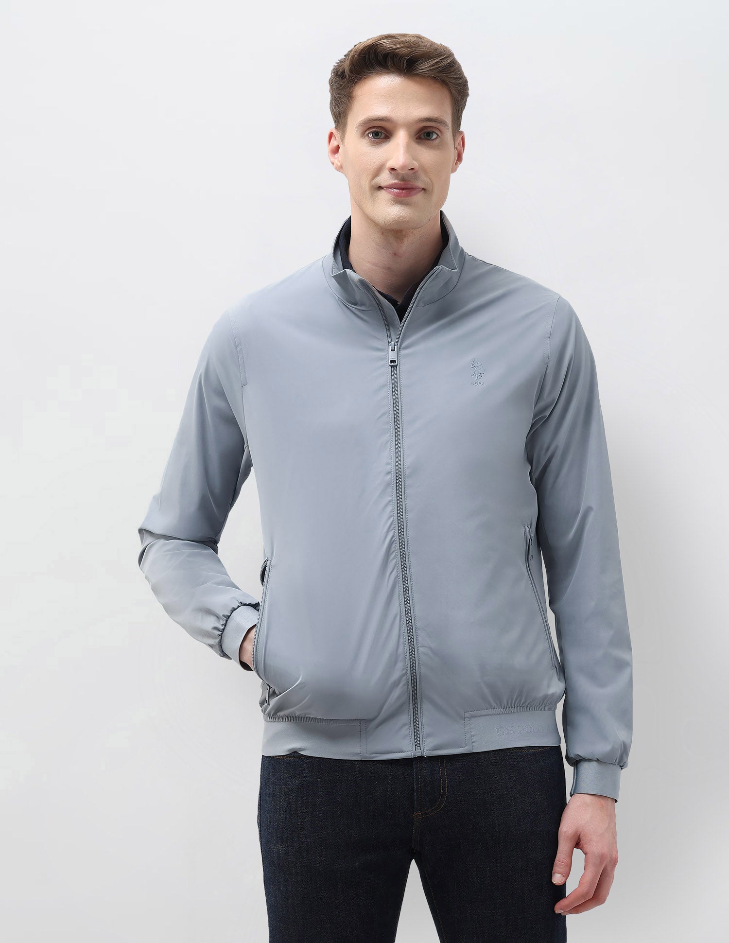 Solid Regular Fit Jacket Light Blue - U.S. Polo Assn. India | Large