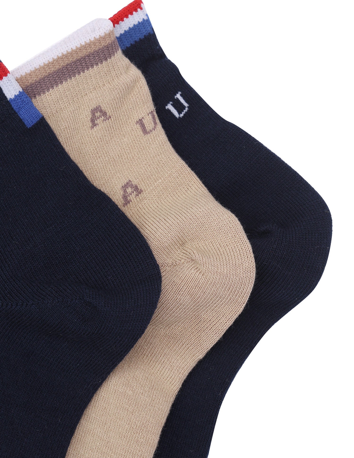 Brand Printed Ankle Length Socks - Pack Of 3 Navy/Irish Cream/Navy - U.S. Polo Assn. India | Large