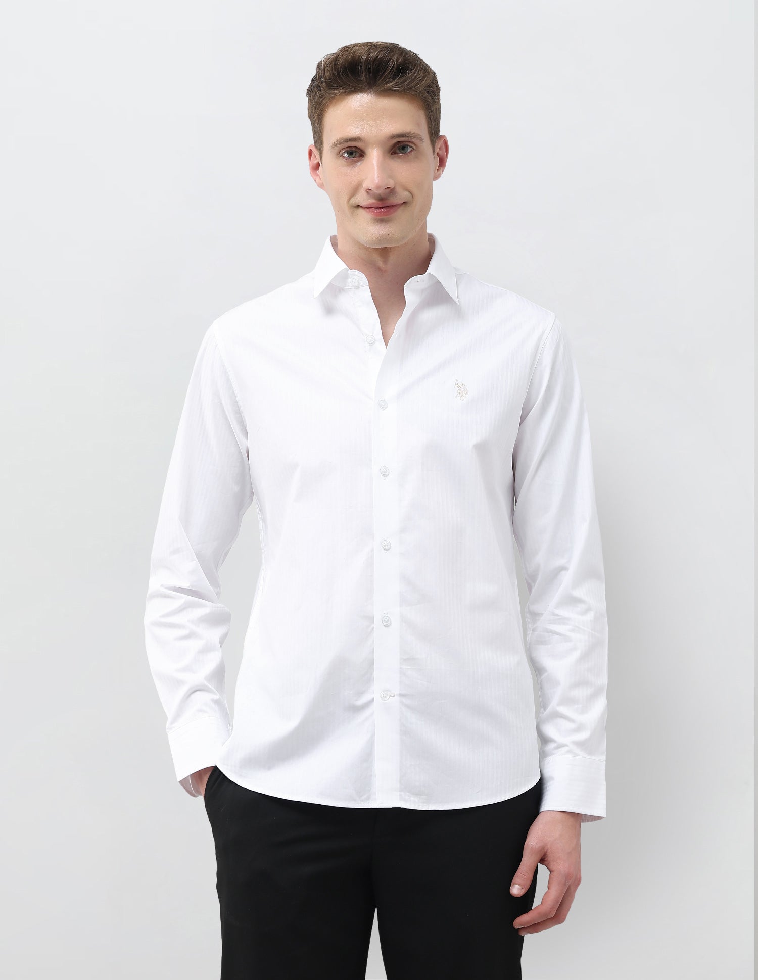 Dobby Self Design Vertical Striped Shirt White - U.S. Polo Assn. India | Large