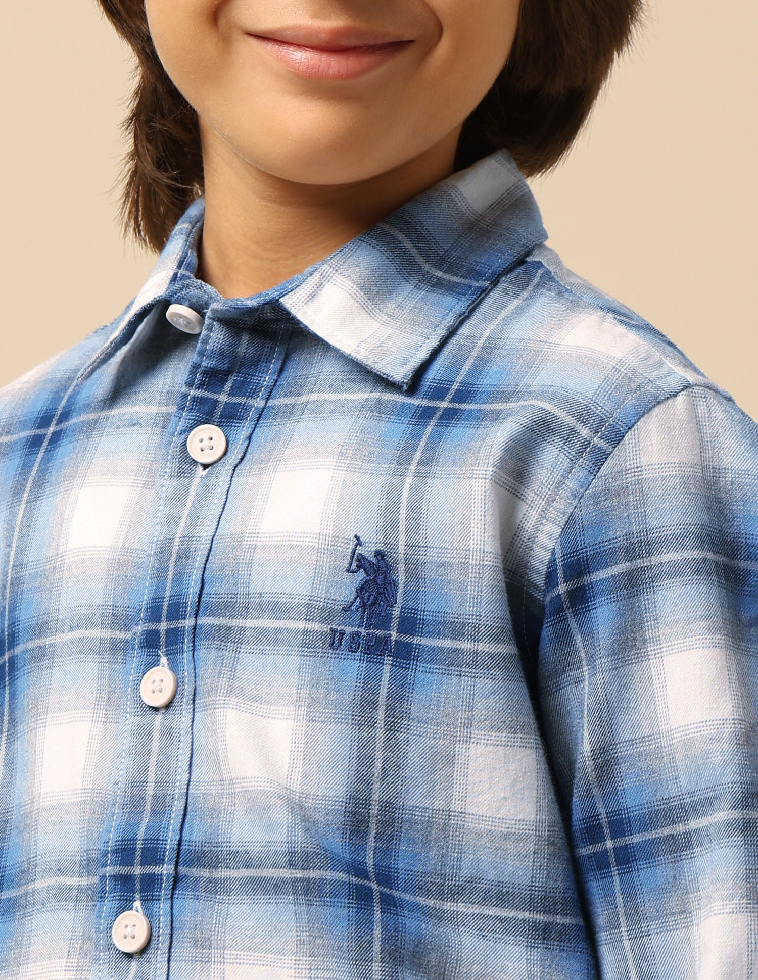 Boys Tartan Checked Twill Shirt Light Blue - U.S. POLO ASSN. | Large