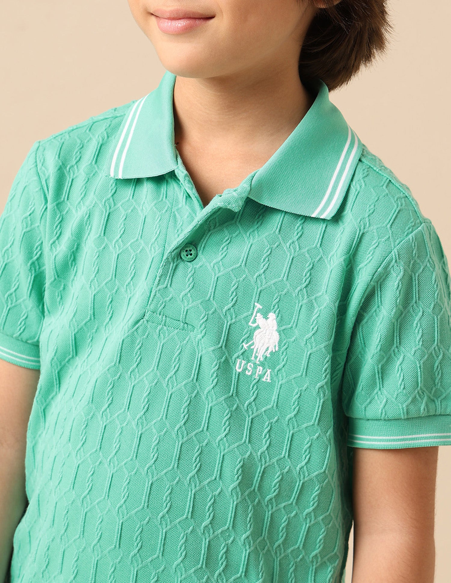Boys Textured Pure Cotton Polo Shirt Mint - U.S. POLO ASSN. | Large