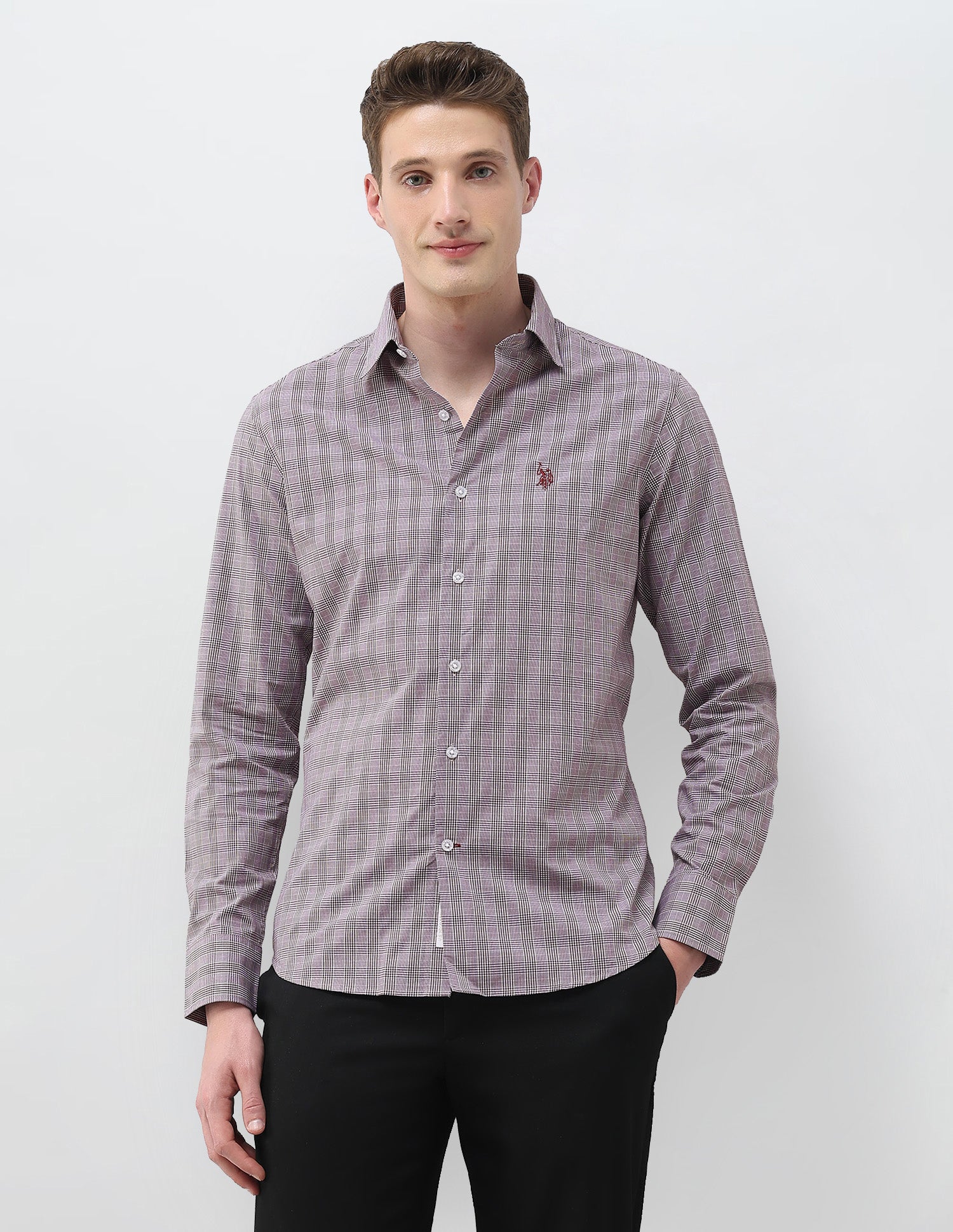 Glen Checked Tailored Fit Shirt Maroon - U.S. Polo Assn. India | Large
